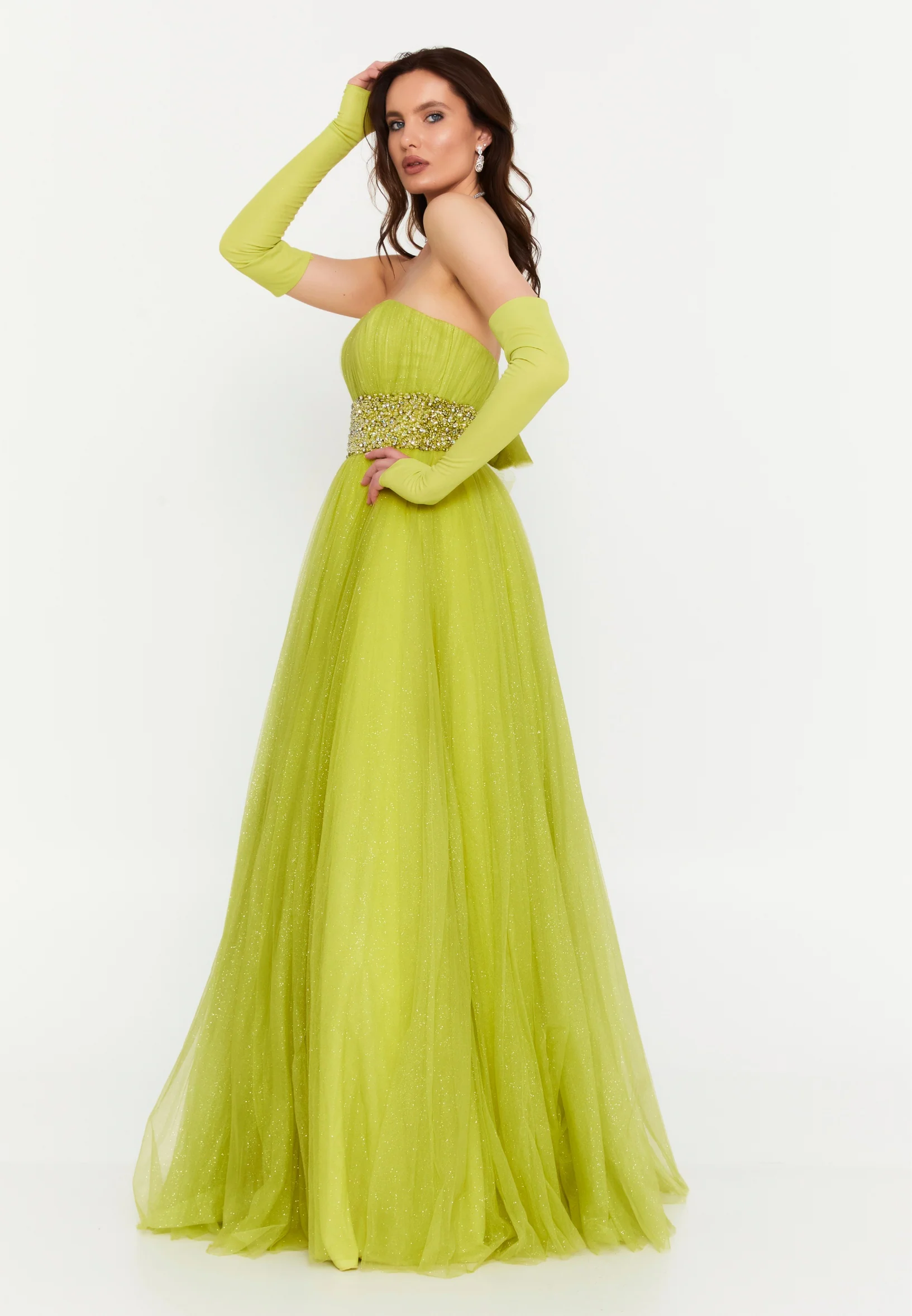 Off Shoulder Maxi Tulle A - Line Regular Prom Dress prl775 - Image 3