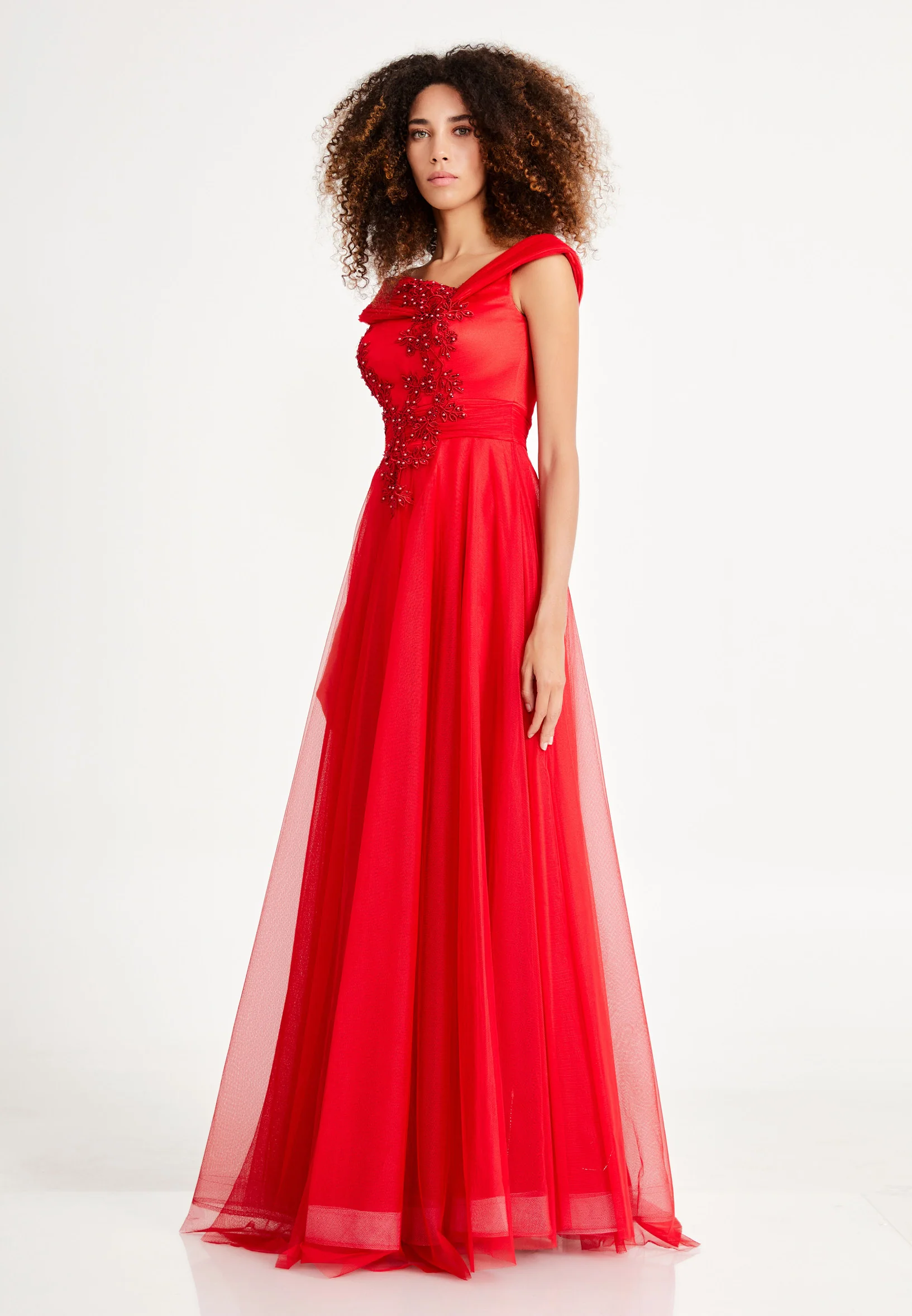Off Shoulder Maxi Tulle A - Line Regular Prom Dress rmn2612 - Image 11