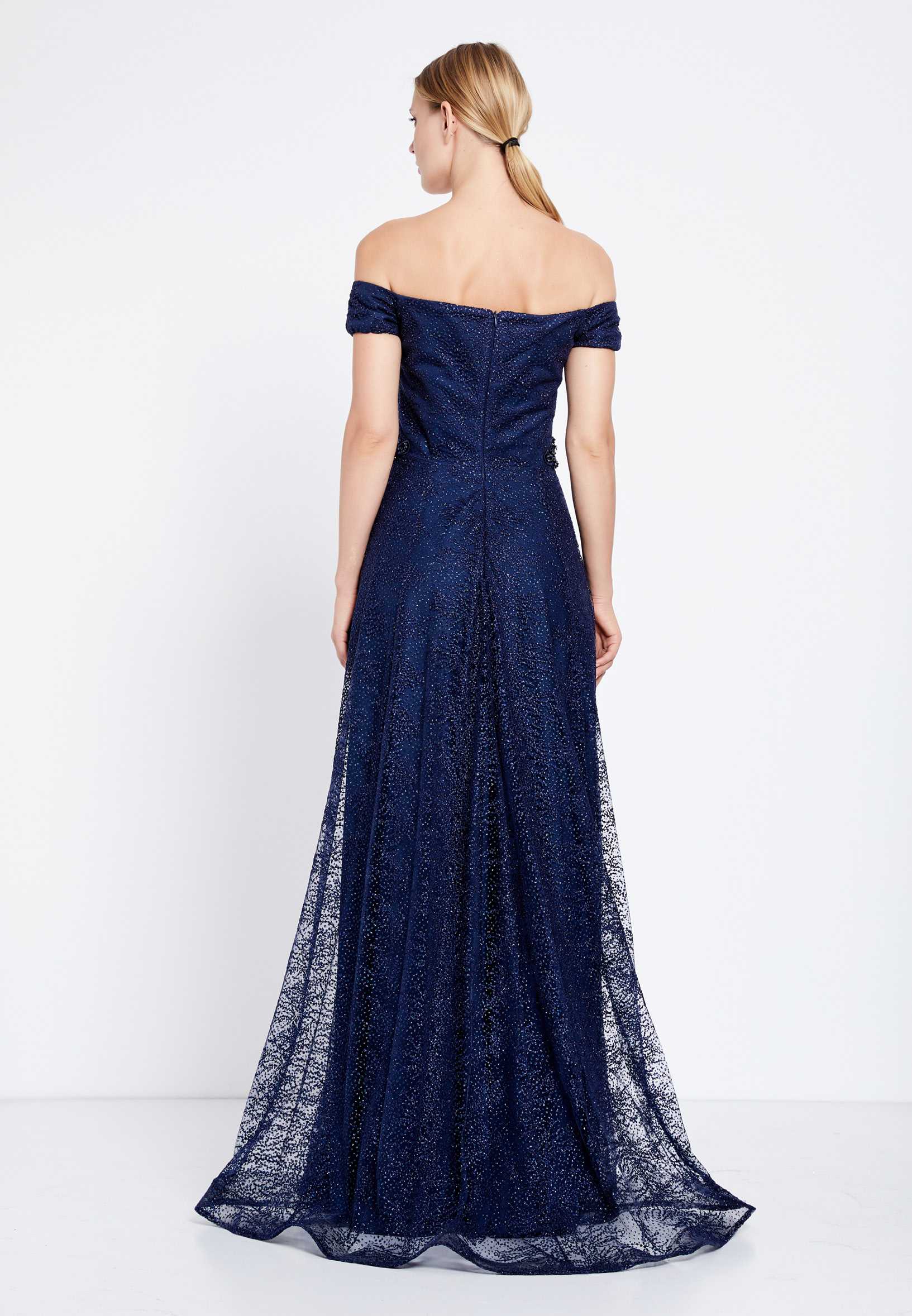 Off Shoulder Maxi Tulle A - Line Regular Prom Dress rmn2712 - Image 10