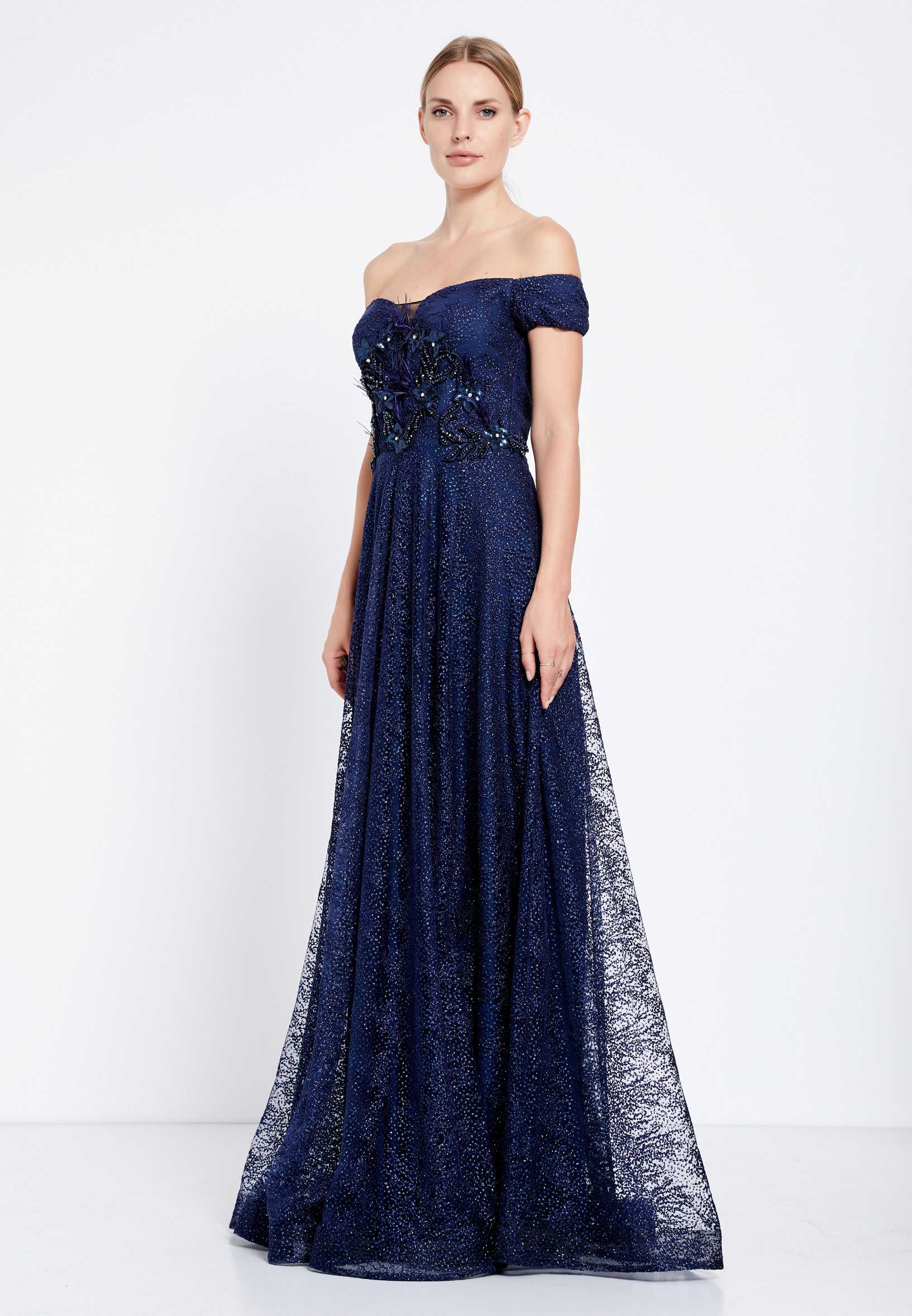 Off Shoulder Maxi Tulle A - Line Regular Prom Dress rmn2712 - Image 11