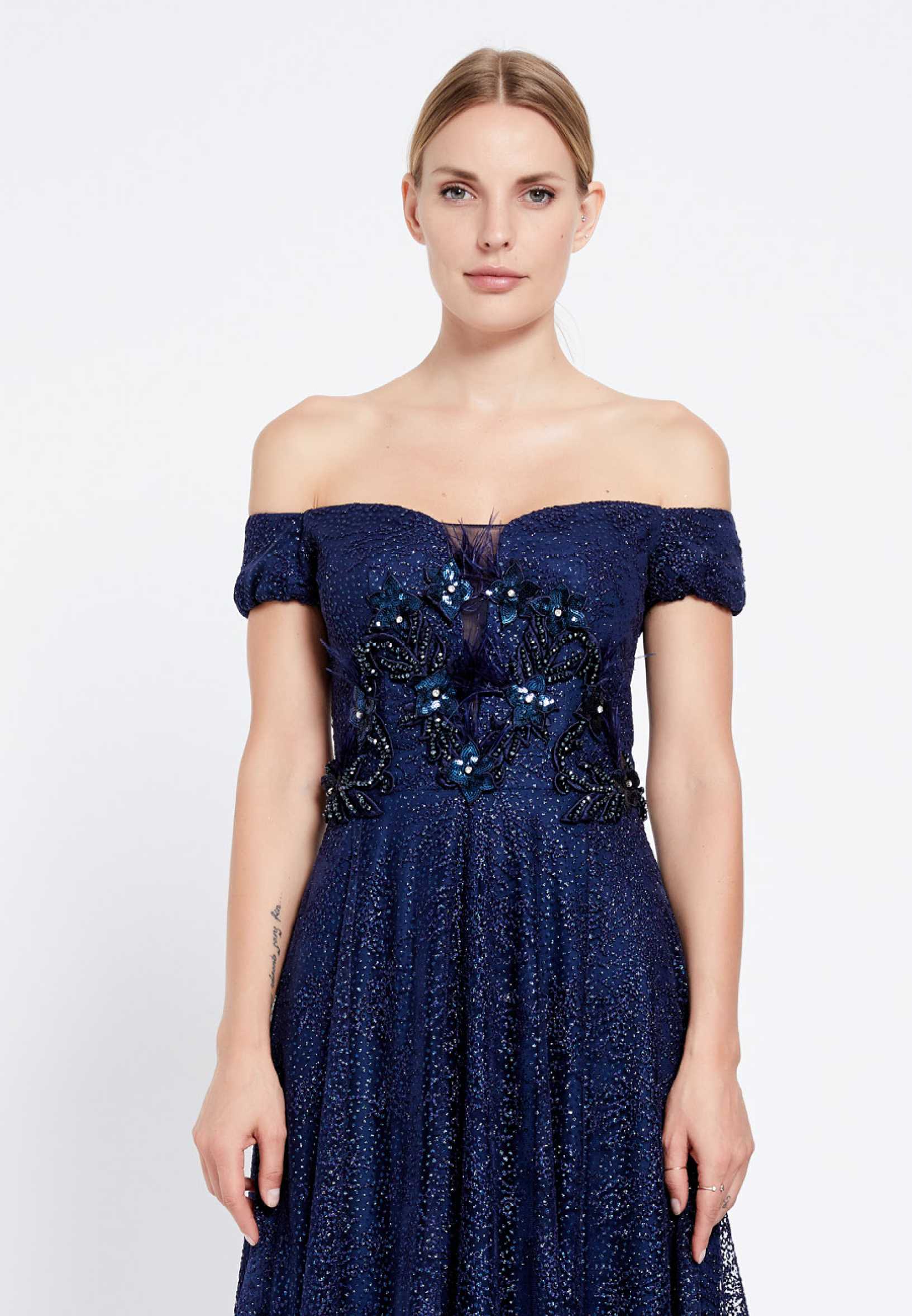 Off Shoulder Maxi Tulle A - Line Regular Prom Dress rmn2712 - Image 12