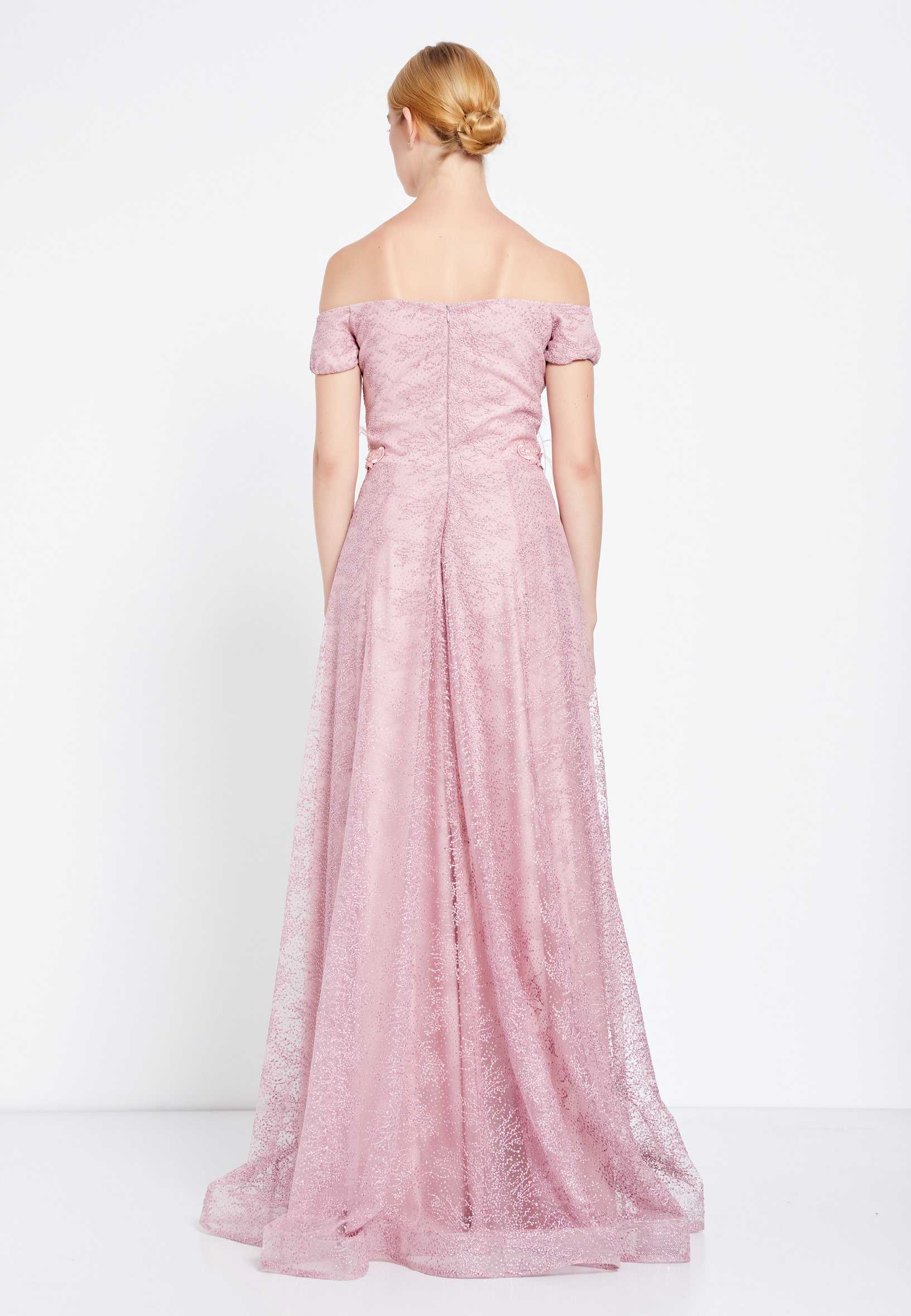 Off Shoulder Maxi Tulle A - Line Regular Prom Dress rmn2712 - Image 14