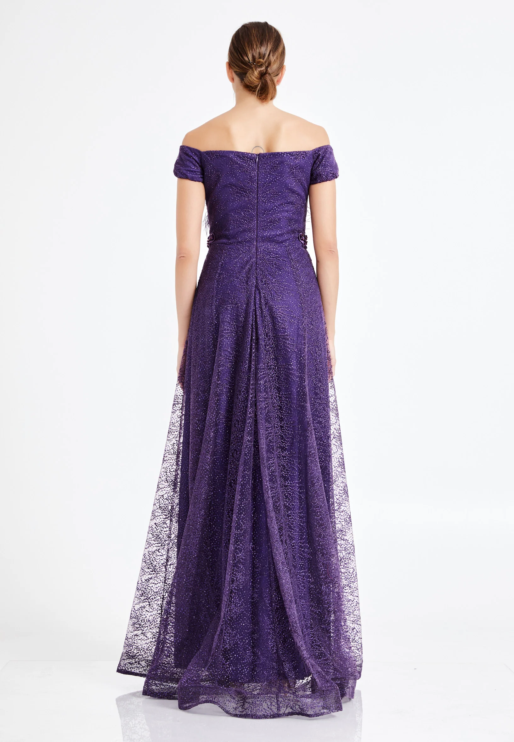 Off Shoulder Maxi Tulle A - Line Regular Prom Dress rmn2712 - Image 18