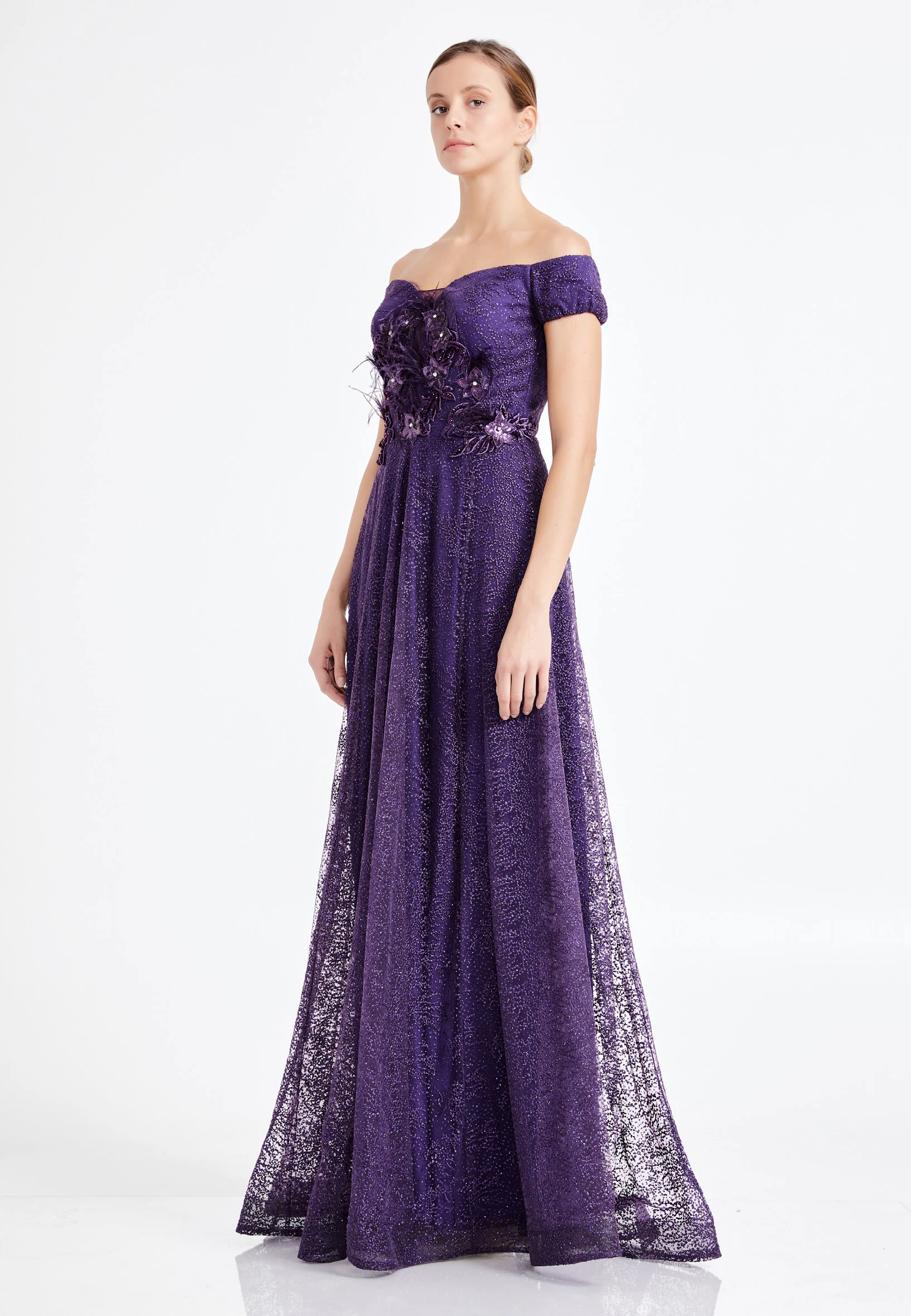 Off Shoulder Maxi Tulle A - Line Regular Prom Dress rmn2712 - Image 19