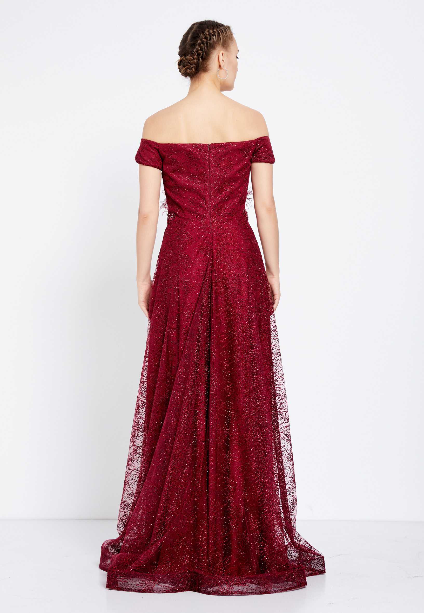 Off Shoulder Maxi Tulle A - Line Regular Prom Dress rmn2712 - Image 2