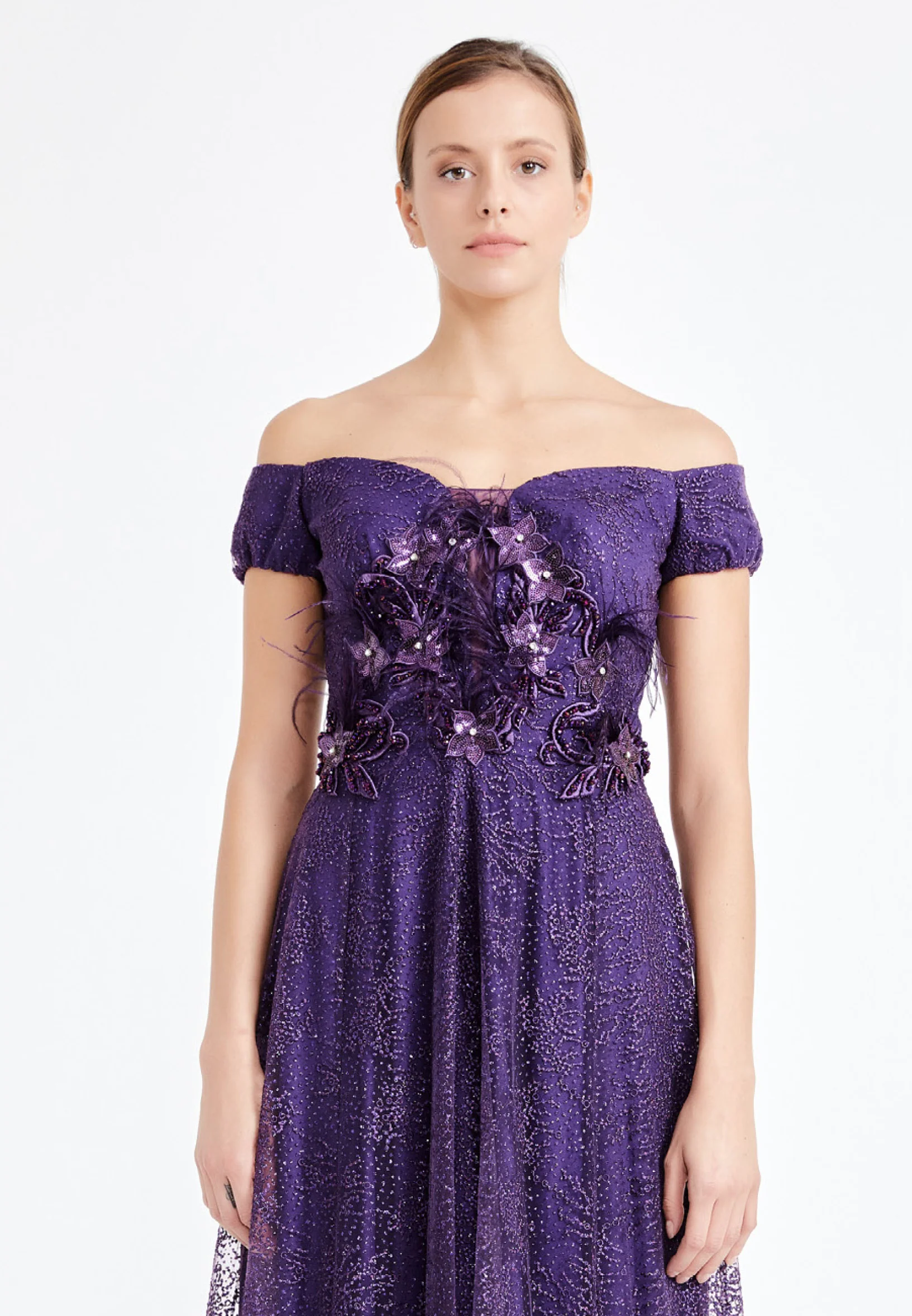 Off Shoulder Maxi Tulle A - Line Regular Prom Dress rmn2712 - Image 20