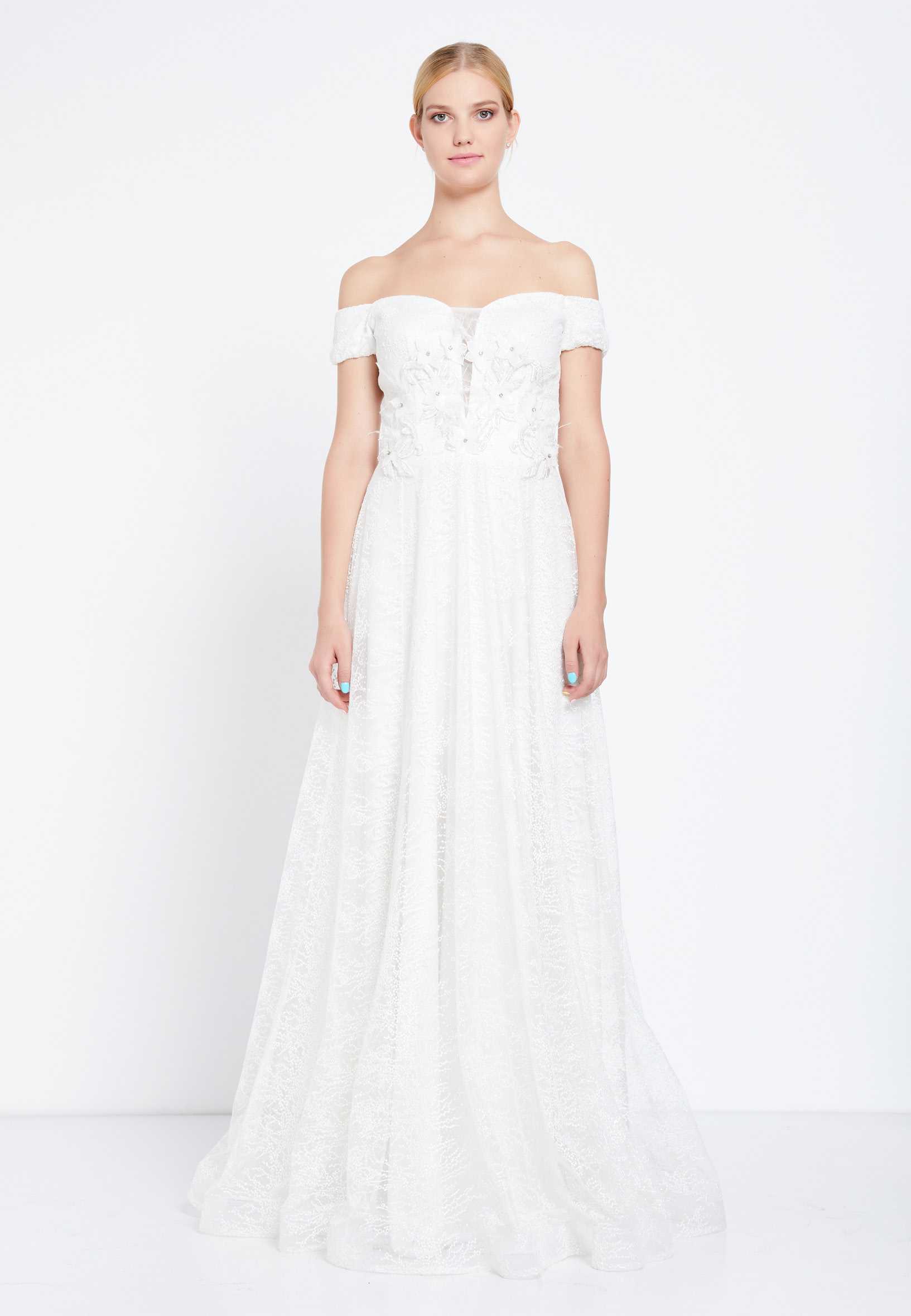 Off Shoulder Maxi Tulle A - Line Regular Prom Dress rmn2712 - Image 21