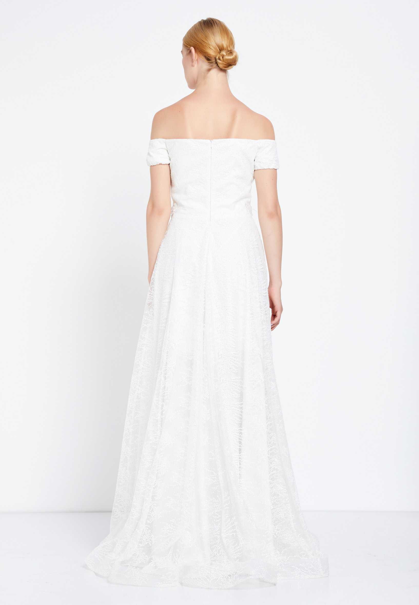 Off Shoulder Maxi Tulle A - Line Regular Prom Dress rmn2712 - Image 22