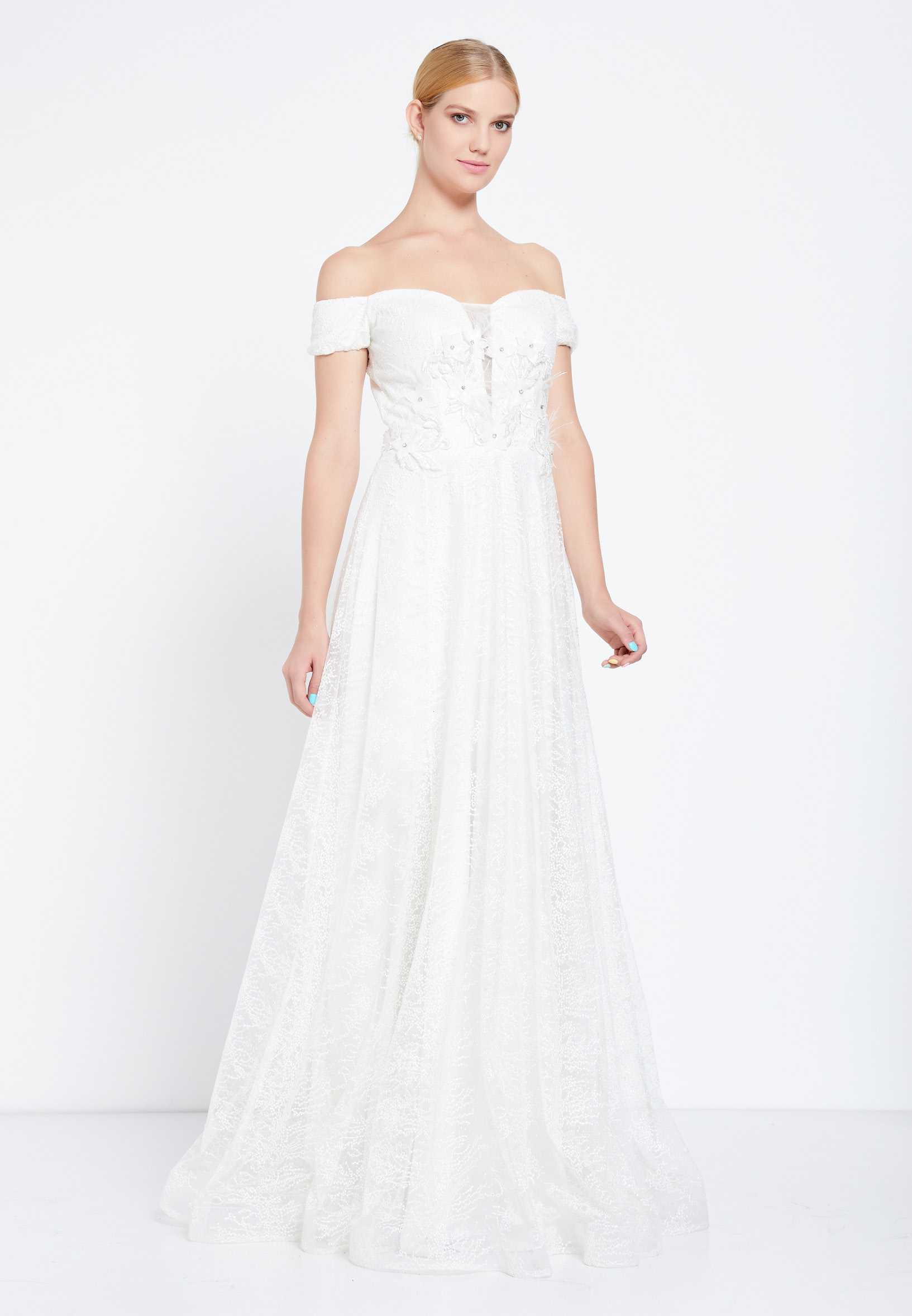 Off Shoulder Maxi Tulle A - Line Regular Prom Dress rmn2712 - Image 23
