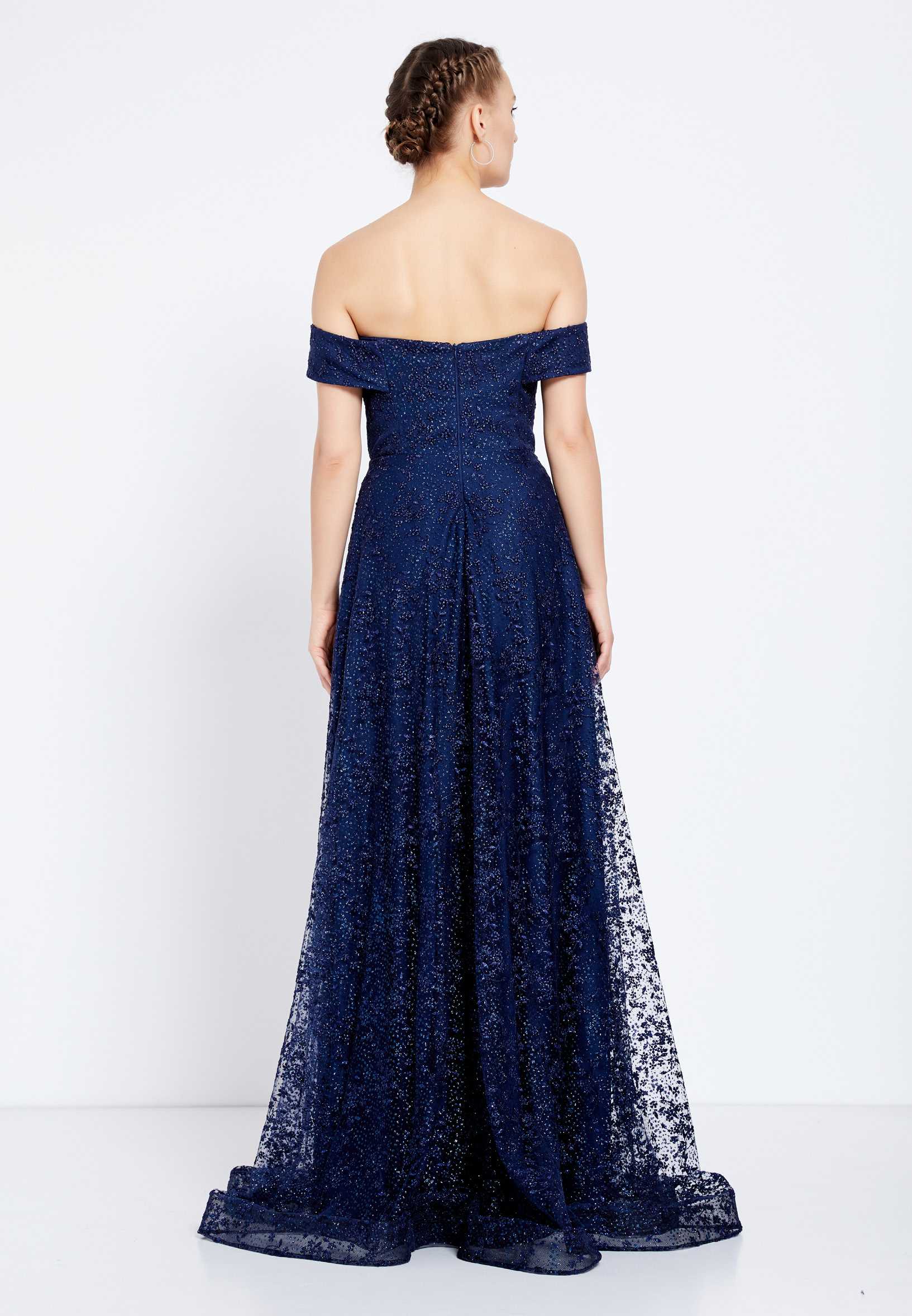 Off Shoulder Maxi Tulle A - Line Regular Prom Dress rmn2713 - Image 10