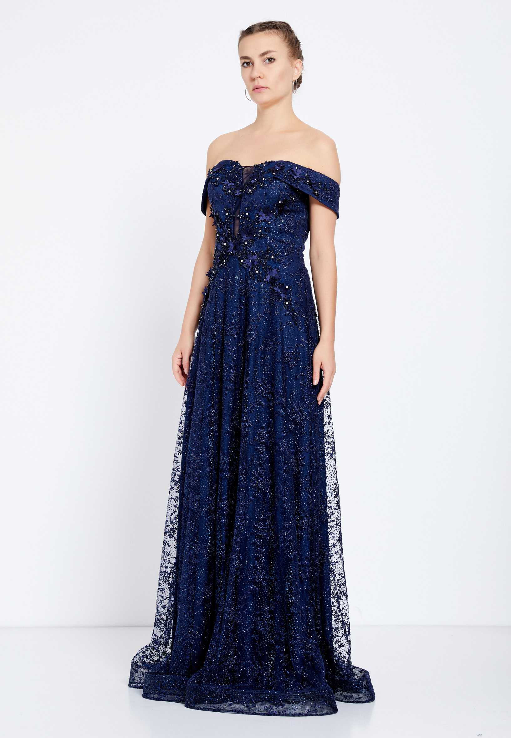 Off Shoulder Maxi Tulle A - Line Regular Prom Dress rmn2713 - Image 11
