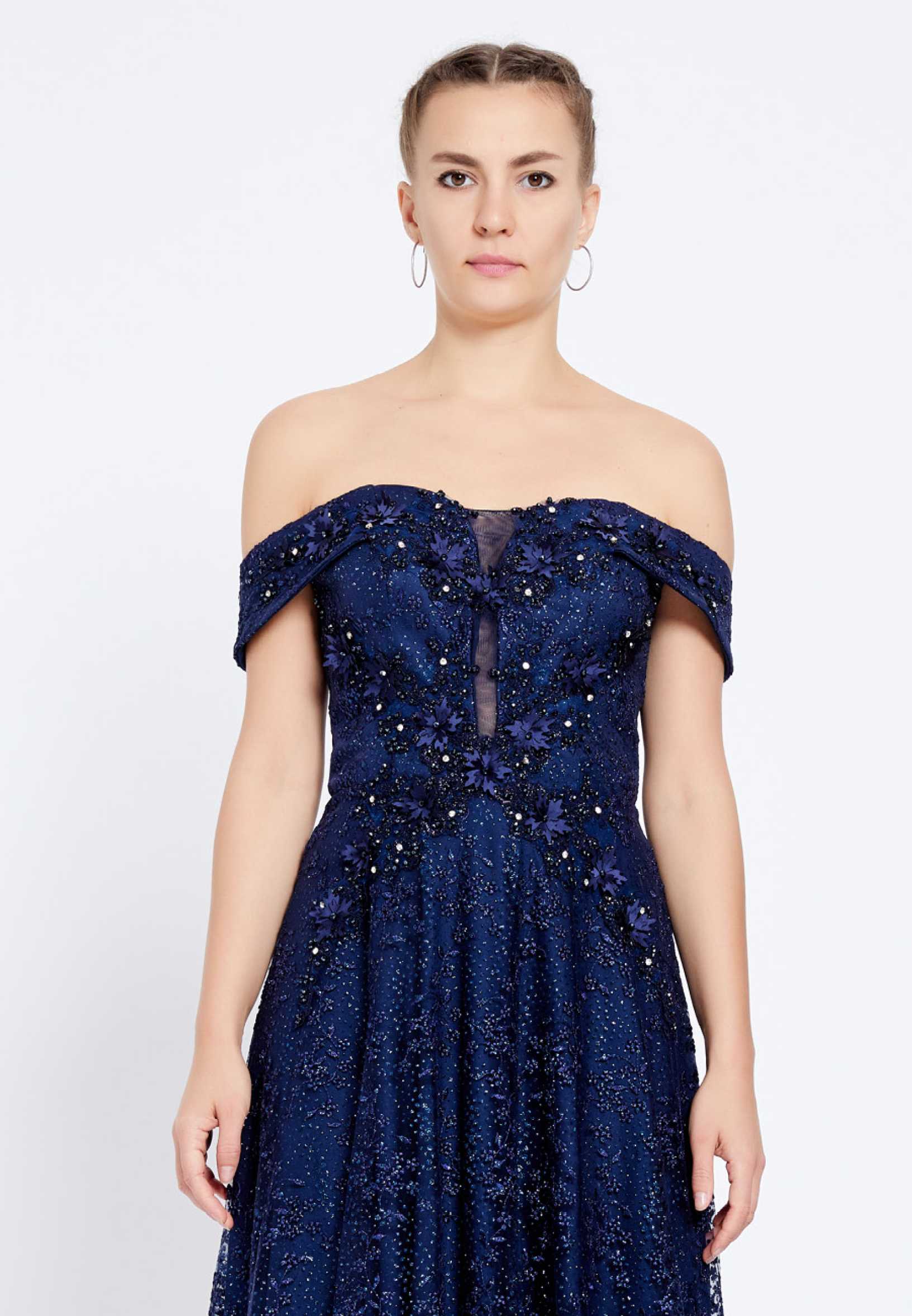 Off Shoulder Maxi Tulle A - Line Regular Prom Dress rmn2713 - Image 12