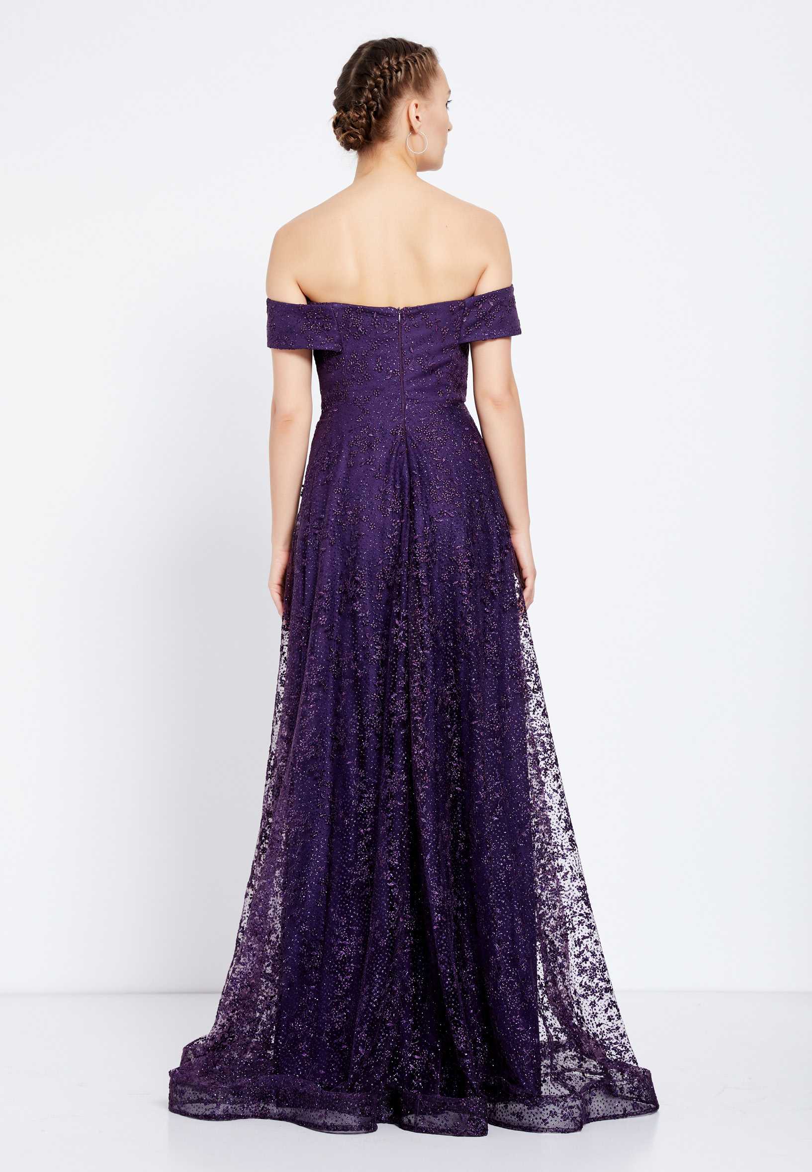 Off Shoulder Maxi Tulle A - Line Regular Prom Dress rmn2713 - Image 14