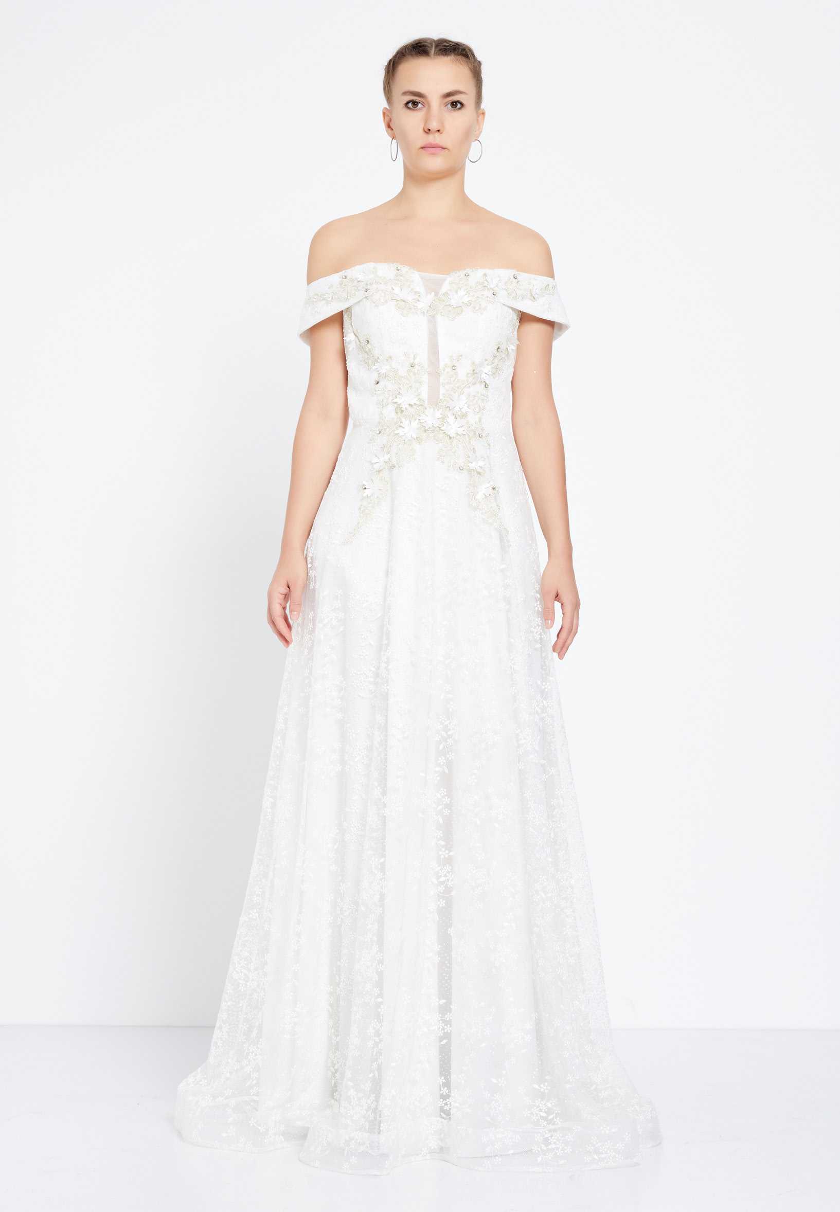 Off Shoulder Maxi Tulle A - Line Regular Prom Dress rmn2713 - Image 17