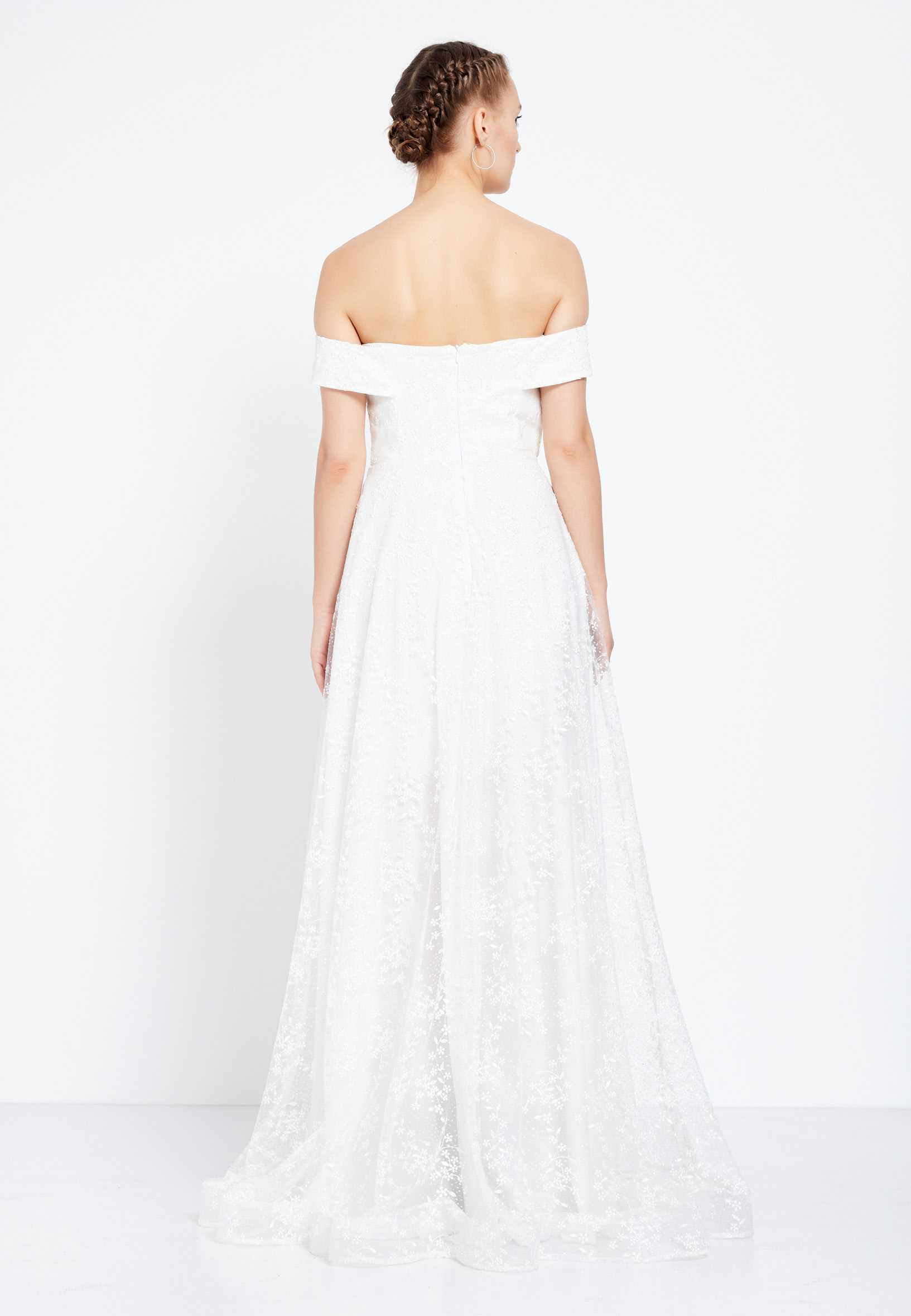 Off Shoulder Maxi Tulle A - Line Regular Prom Dress rmn2713 - Image 18