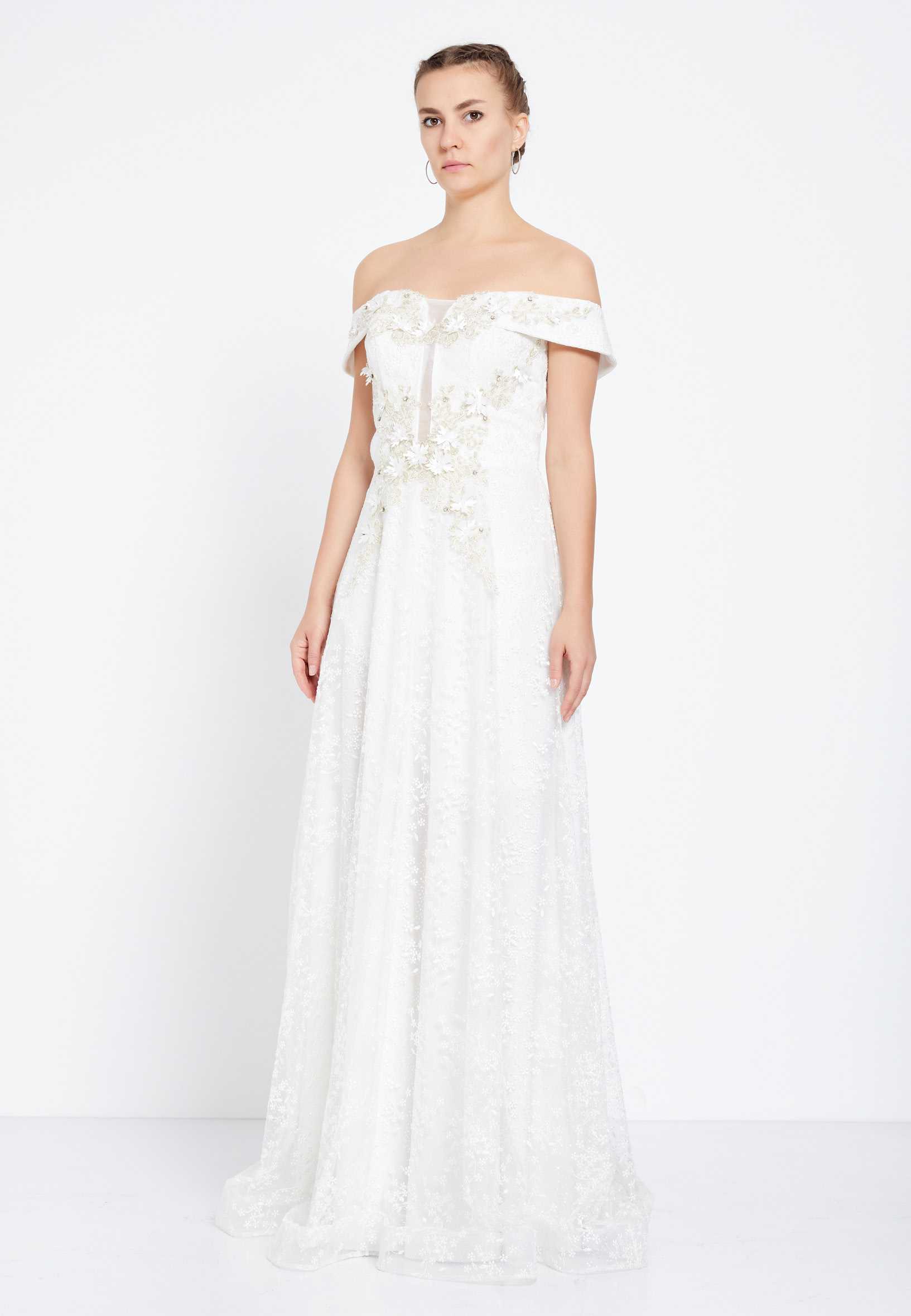 Off Shoulder Maxi Tulle A - Line Regular Prom Dress rmn2713 - Image 19