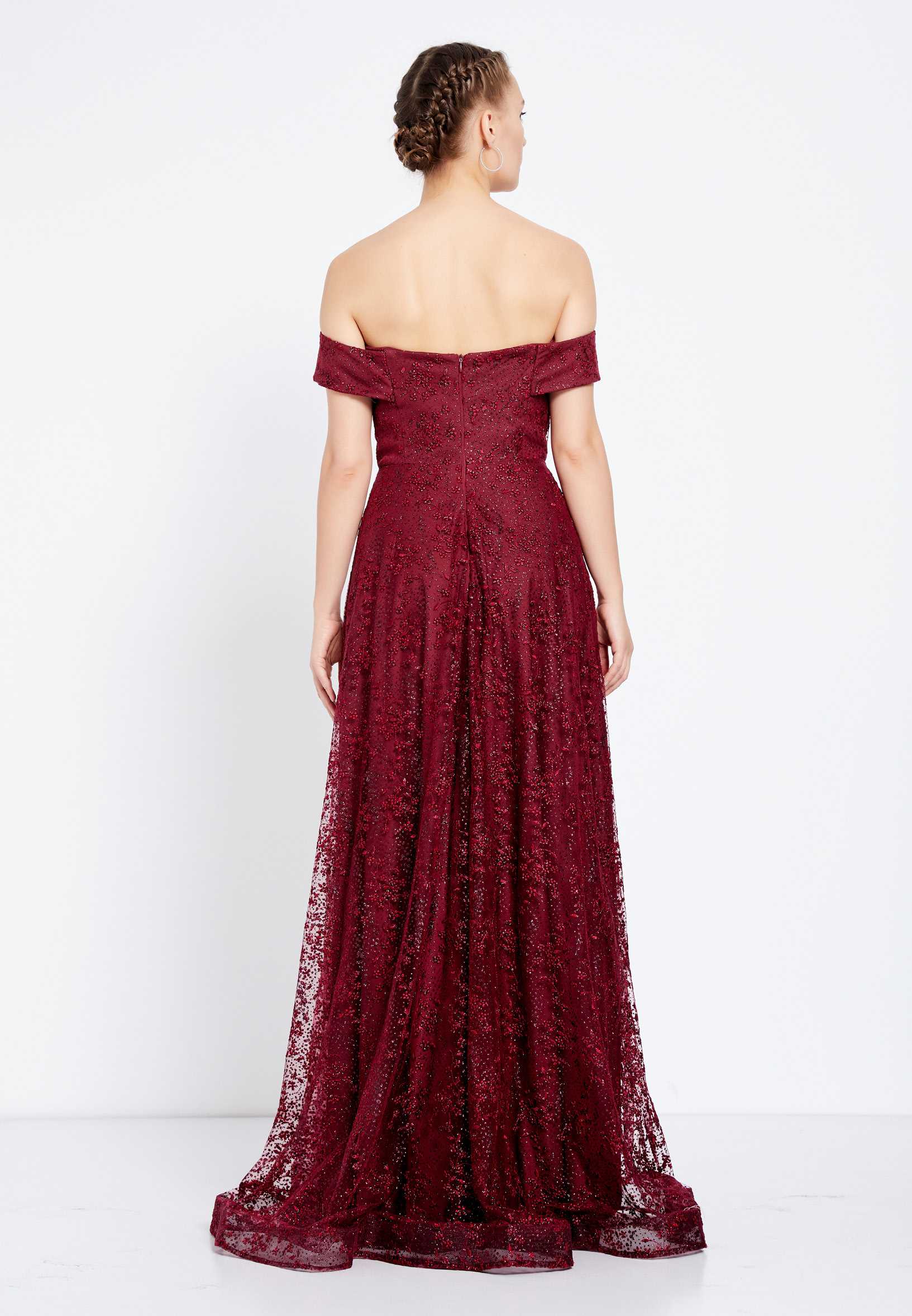 Off Shoulder Maxi Tulle A - Line Regular Prom Dress rmn2713 - Image 2