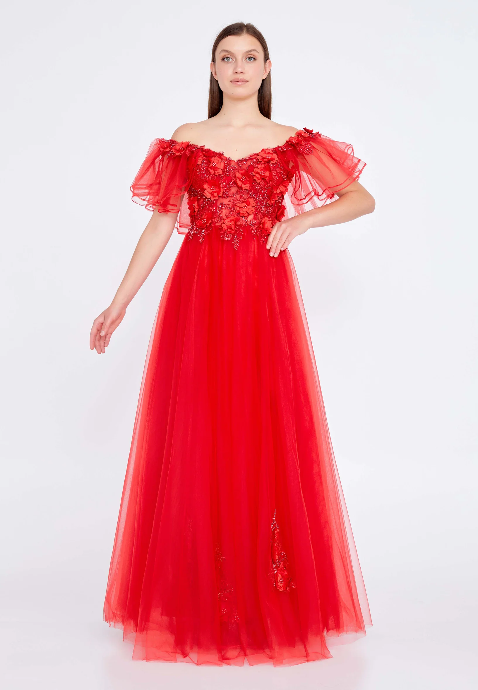 Off Shoulder Maxi Tulle A - Line Regular Prom Dress ses2161 - Image 5