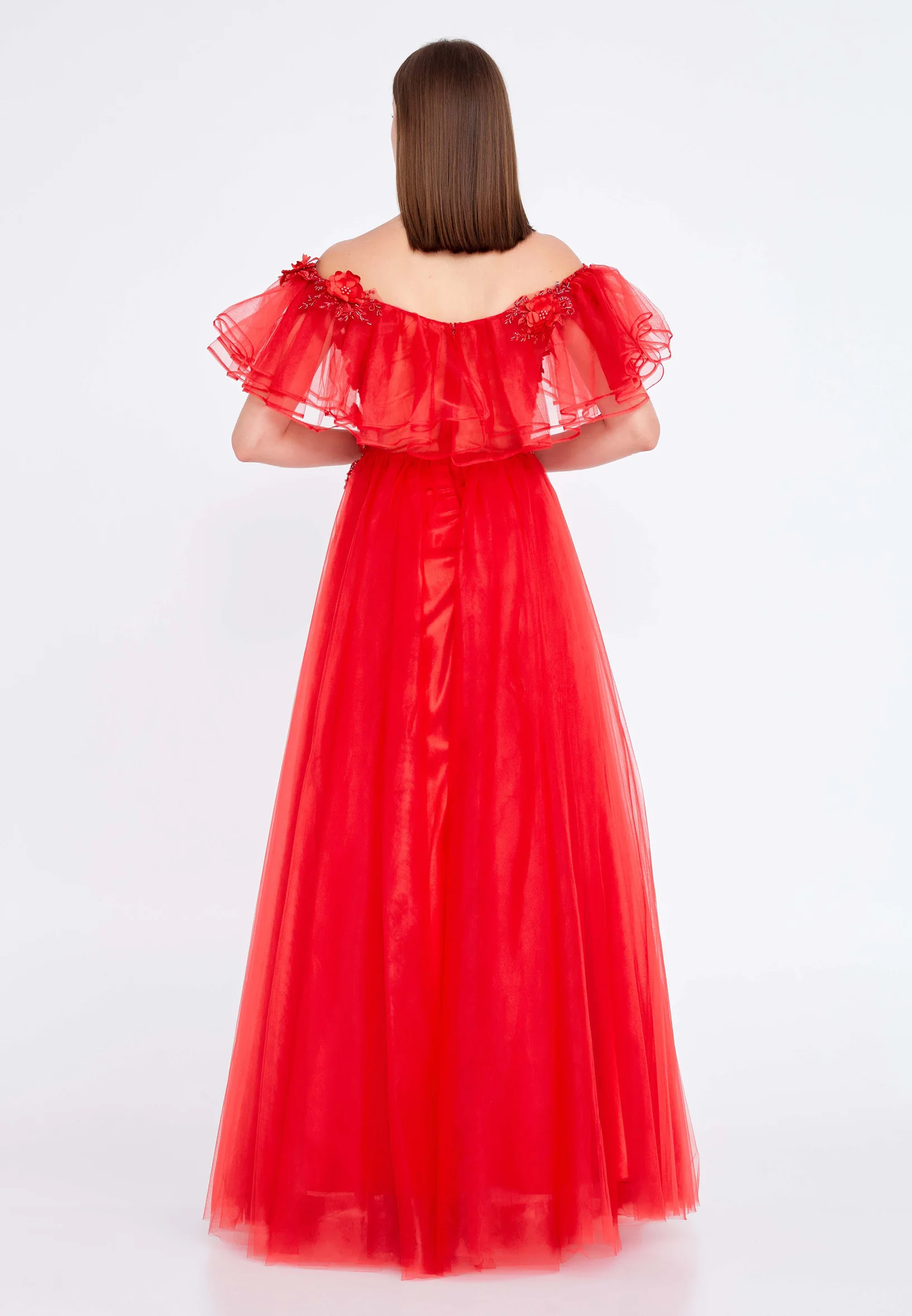 Off Shoulder Maxi Tulle A - Line Regular Prom Dress ses2161 - Image 6