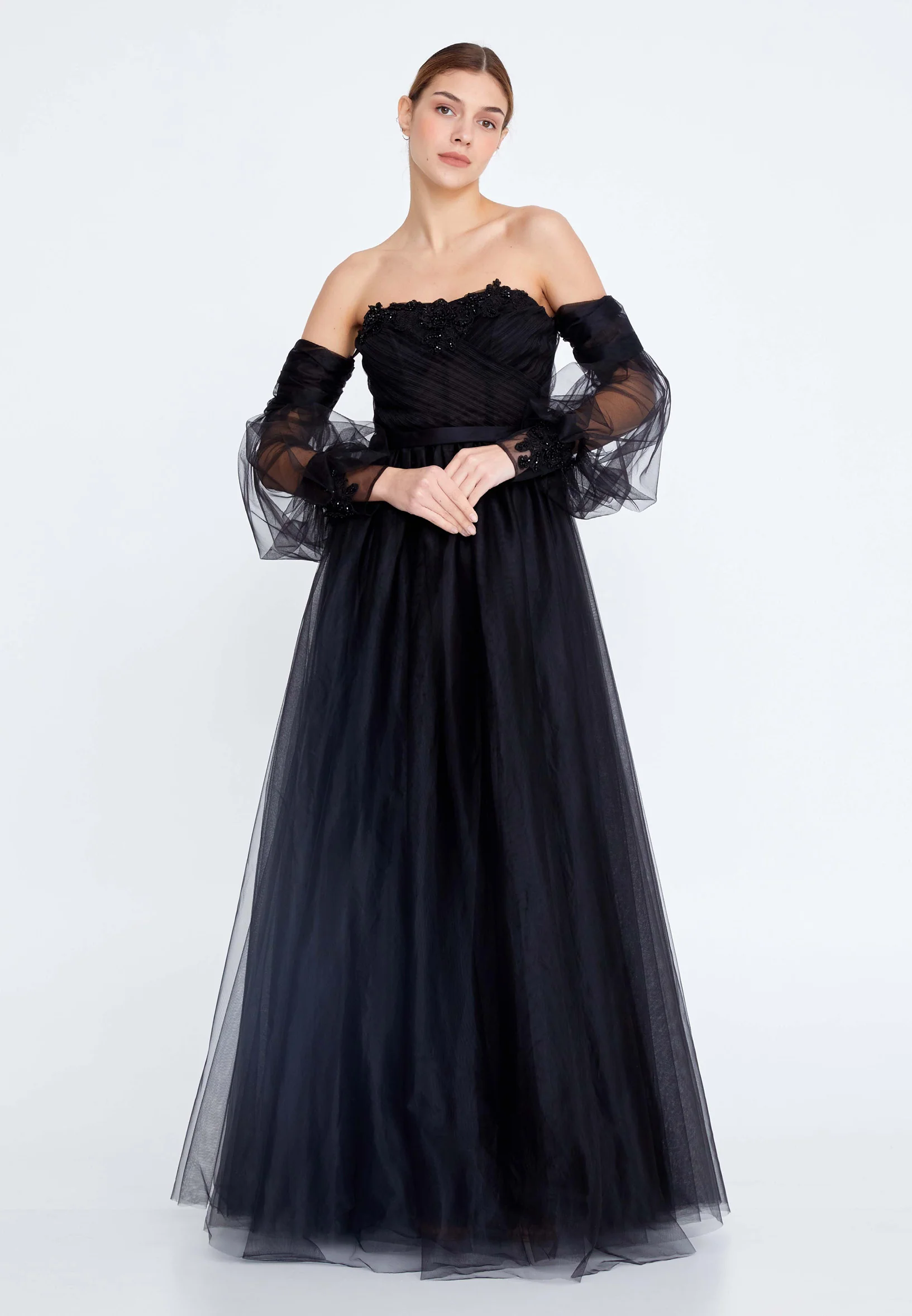 Off Shoulder Maxi Tulle A - Line Regular Prom Dress ses2258