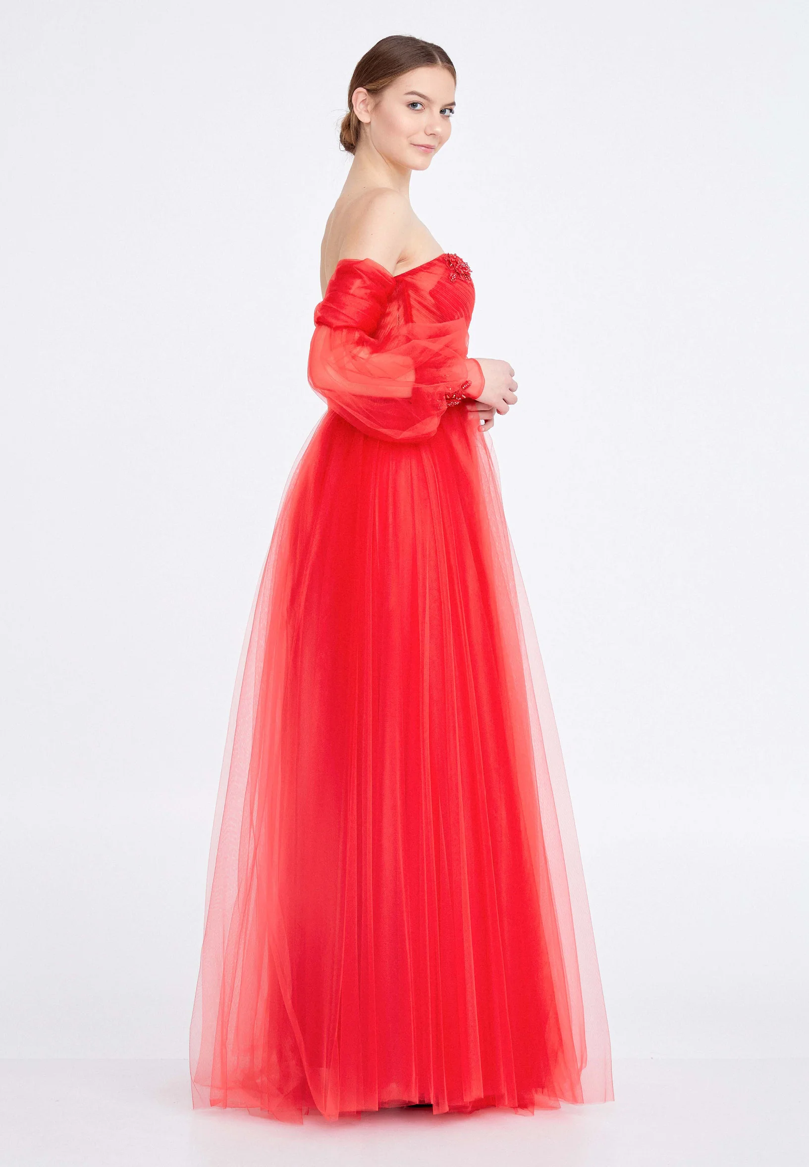 Off Shoulder Maxi Tulle A - Line Regular Prom Dress ses2258 - Image 11