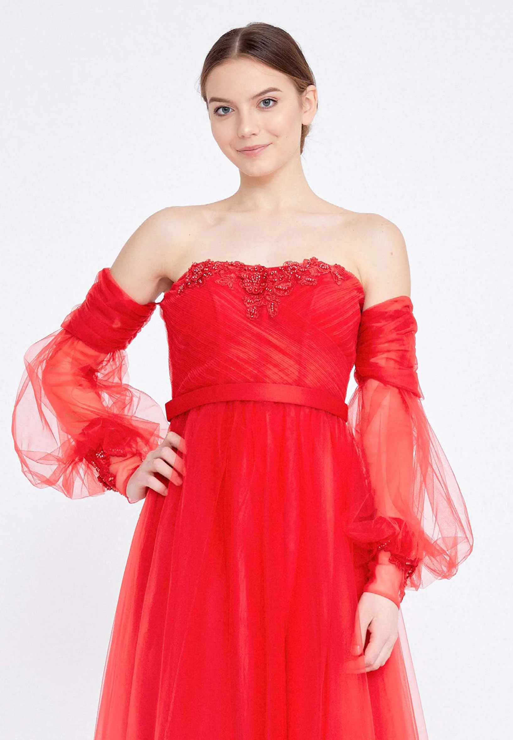 Off Shoulder Maxi Tulle A - Line Regular Prom Dress ses2258 - Image 12