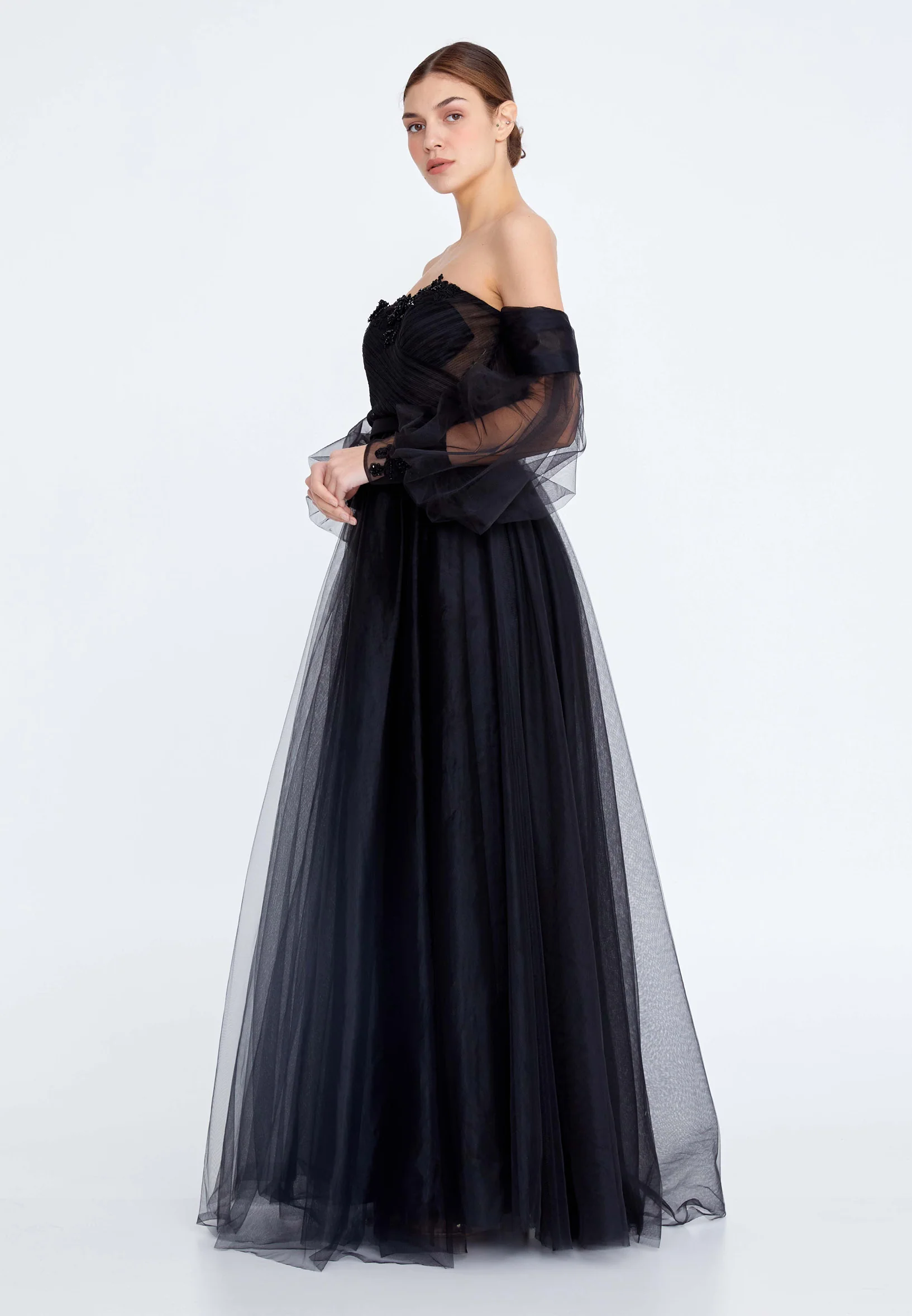 Off Shoulder Maxi Tulle A - Line Regular Prom Dress ses2258 - Image 3