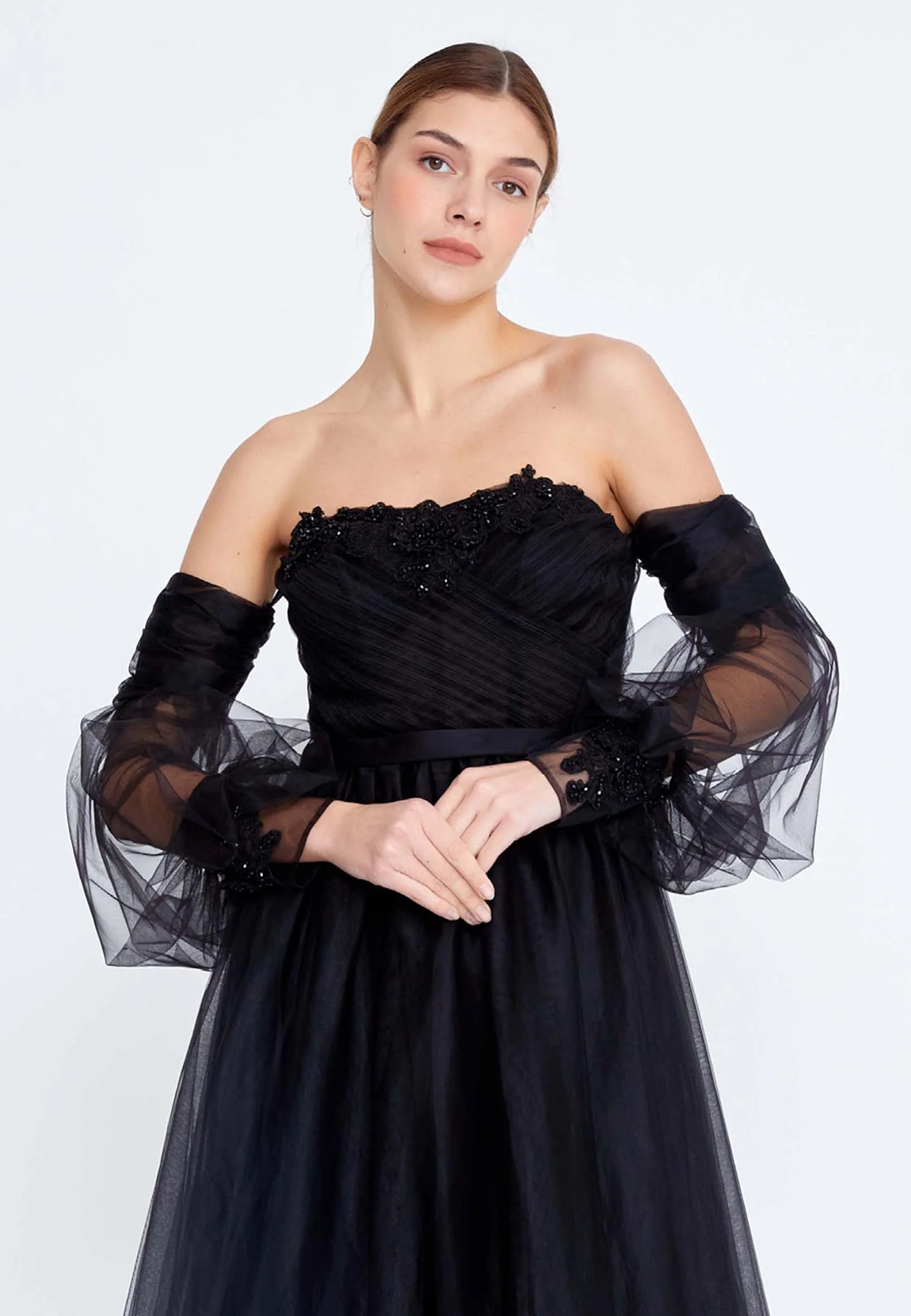 Off Shoulder Maxi Tulle A - Line Regular Prom Dress ses2258 - Image 4