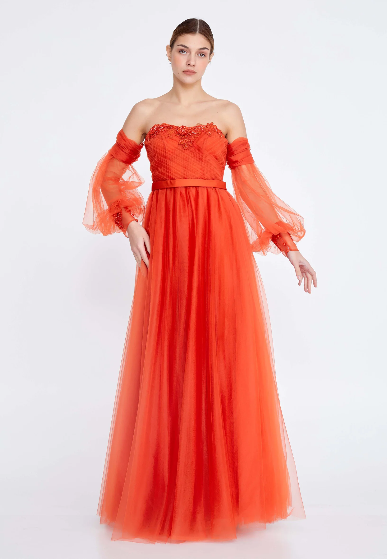 Off Shoulder Maxi Tulle A - Line Regular Prom Dress ses2258 - Image 5