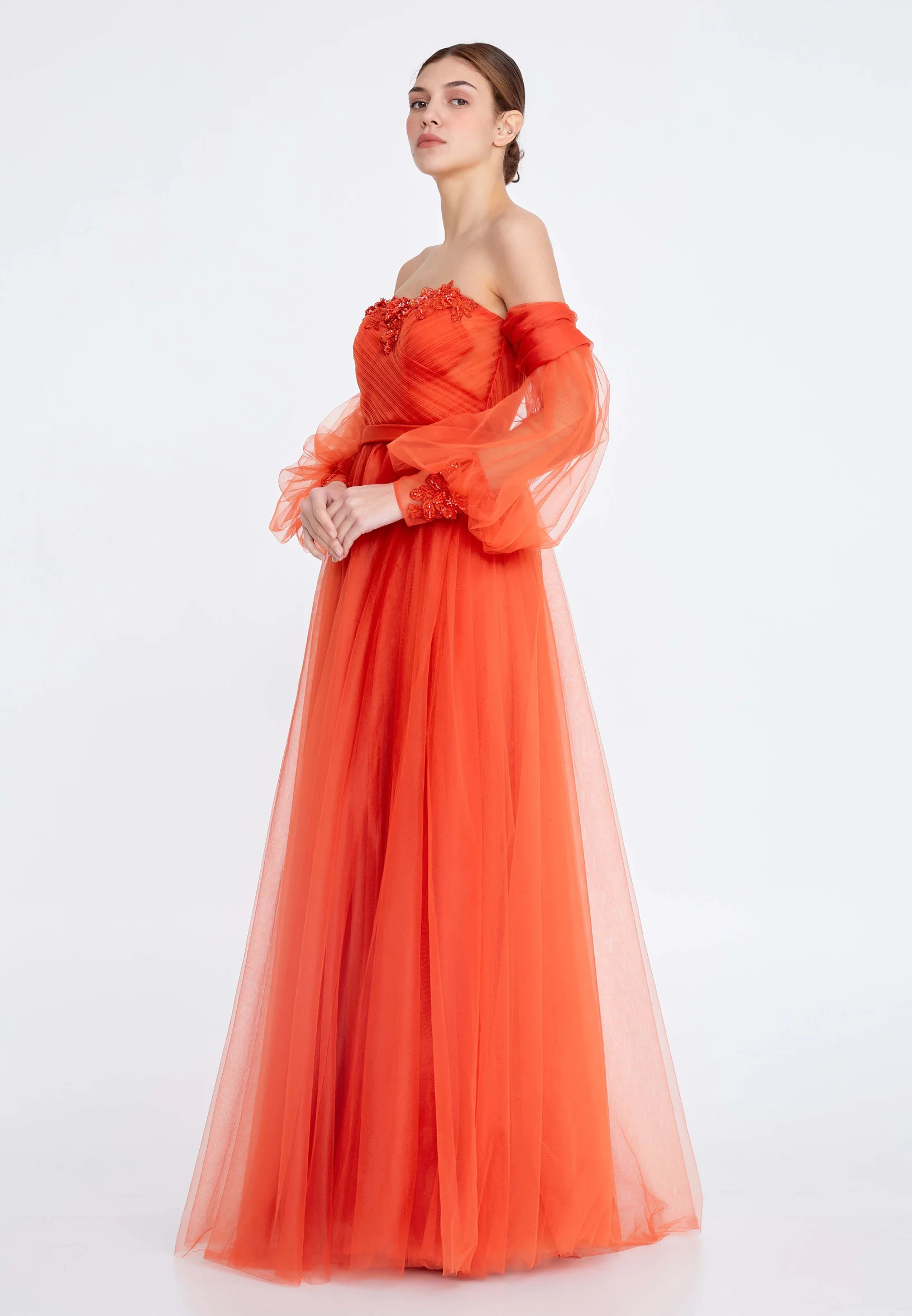 Off Shoulder Maxi Tulle A - Line Regular Prom Dress ses2258 - Image 7