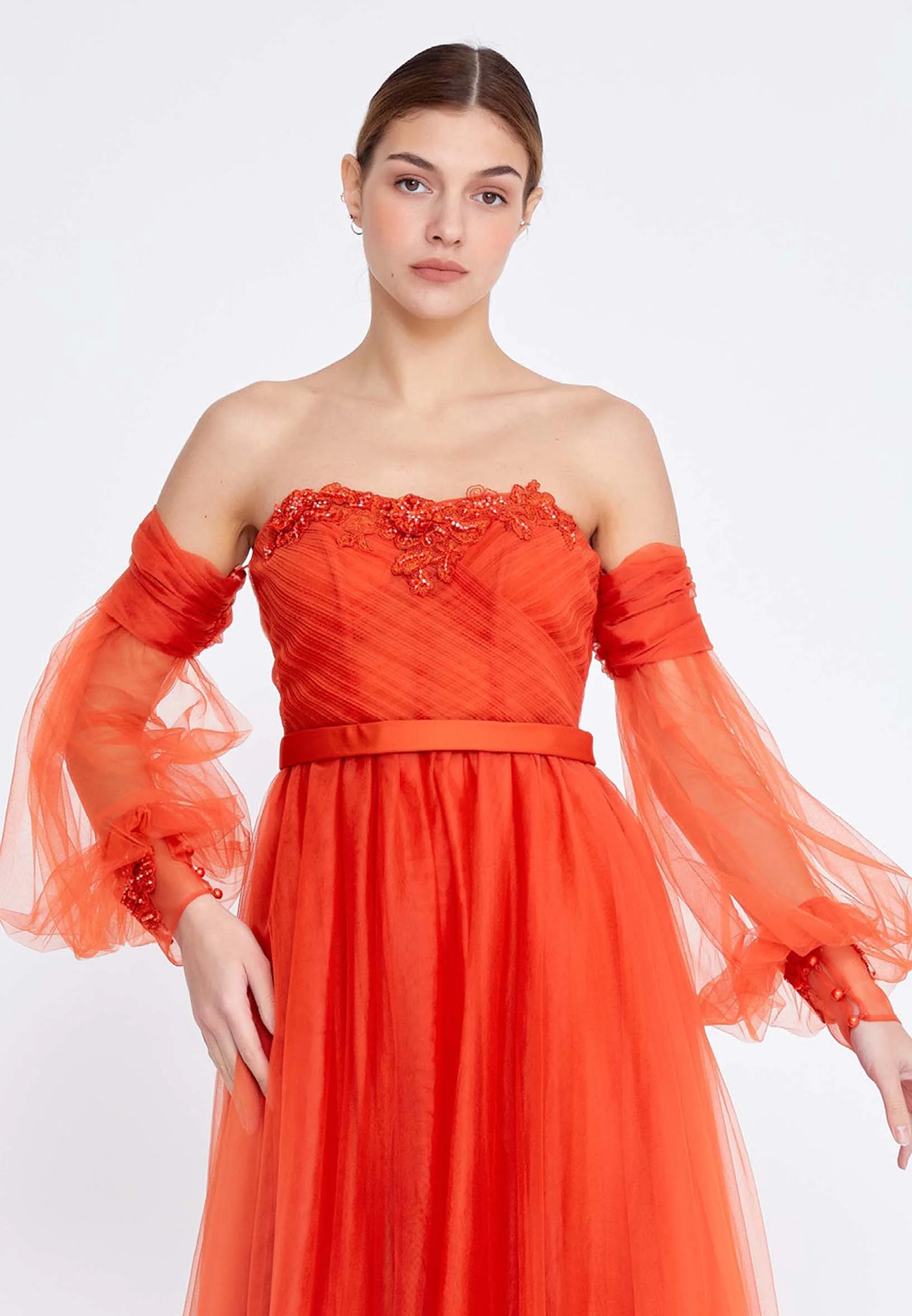 Off Shoulder Maxi Tulle A - Line Regular Prom Dress ses2258 - Image 8
