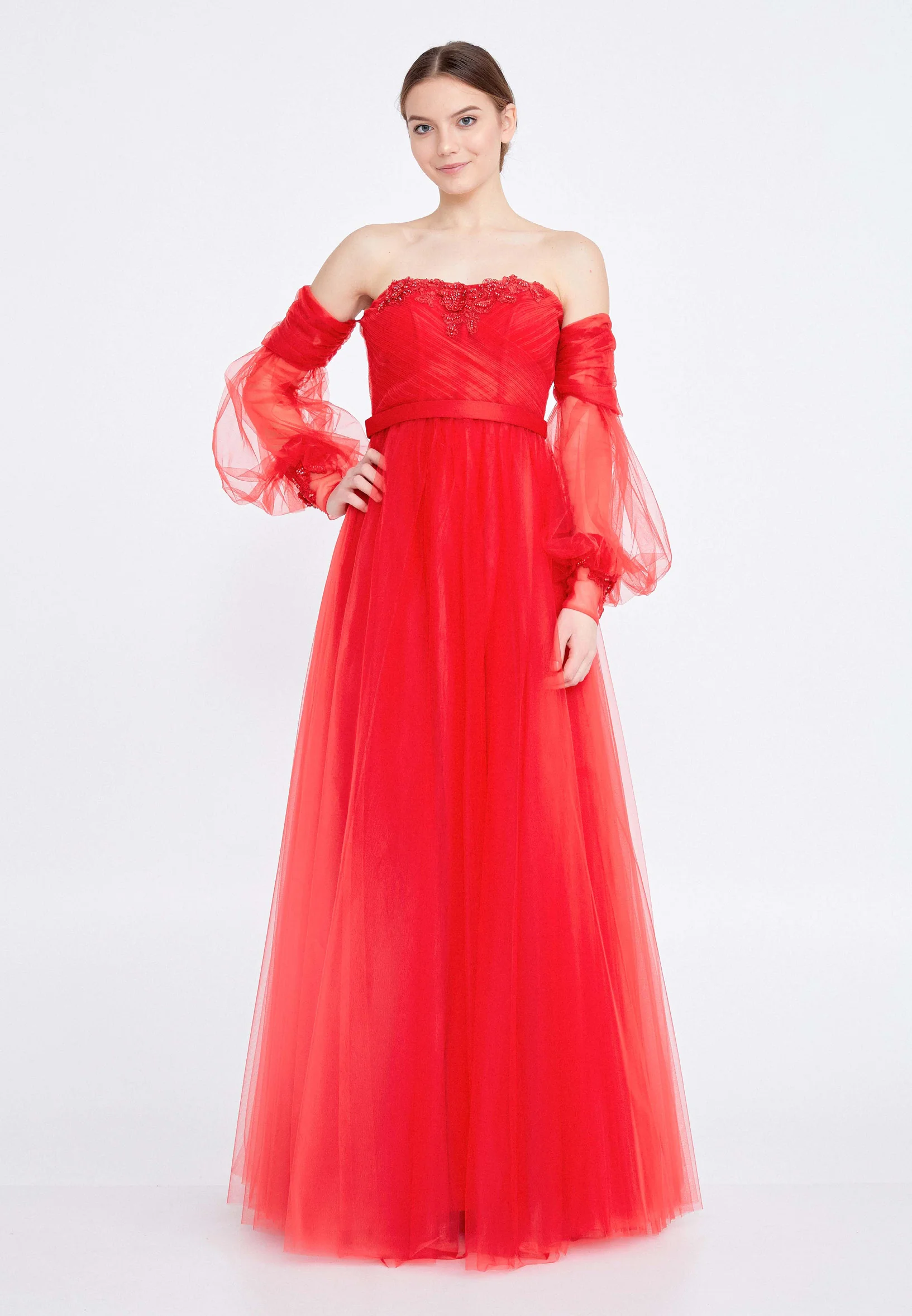 Off Shoulder Maxi Tulle A - Line Regular Prom Dress ses2258 - Image 9