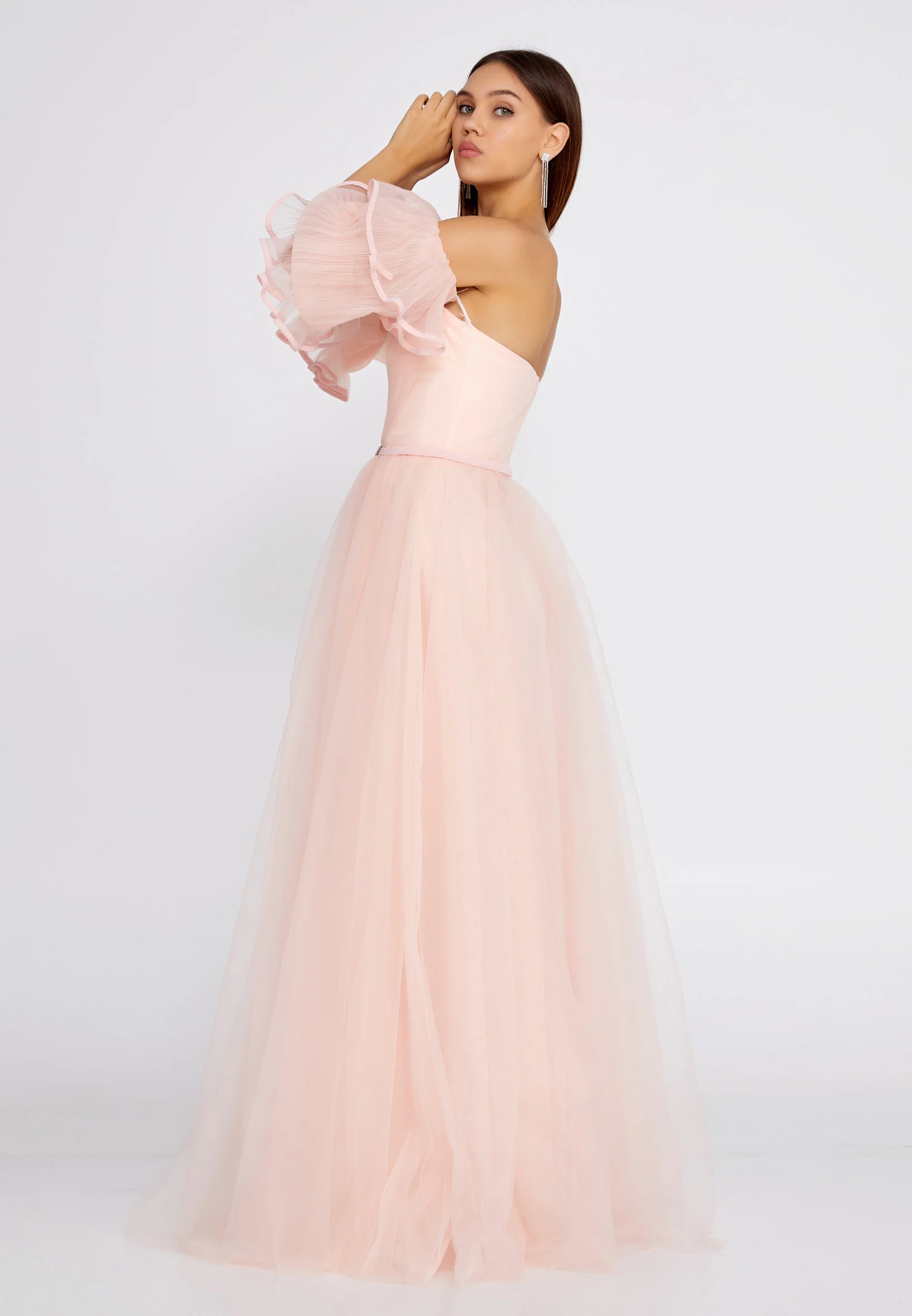 Off Shoulder Maxi Tulle A - Line Regular Prom Dress ses2646 - Image 15
