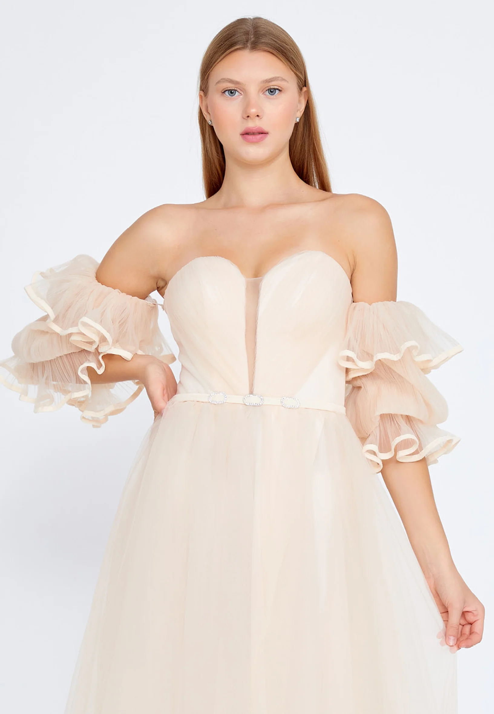 Off Shoulder Maxi Tulle A - Line Regular Prom Dress ses2646 - Image 20