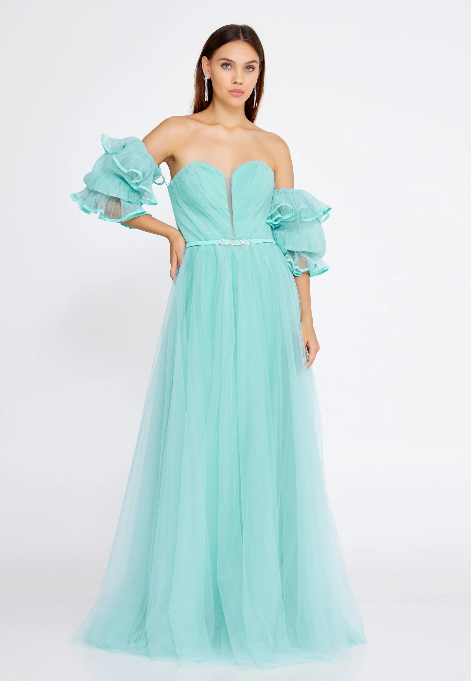 Off Shoulder Maxi Tulle A - Line Regular Prom Dress ses2646 - Image 21