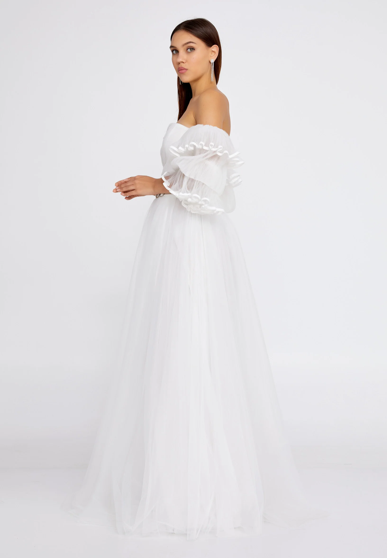 Off Shoulder Maxi Tulle A - Line Regular Prom Dress ses2646 - Image 3