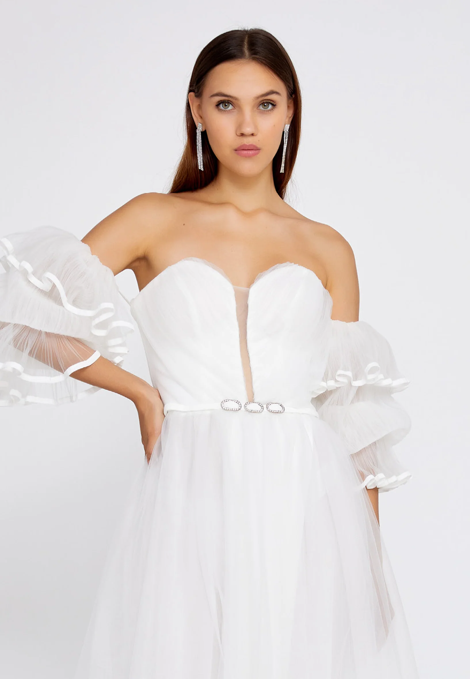 Off Shoulder Maxi Tulle A - Line Regular Prom Dress ses2646 - Image 4