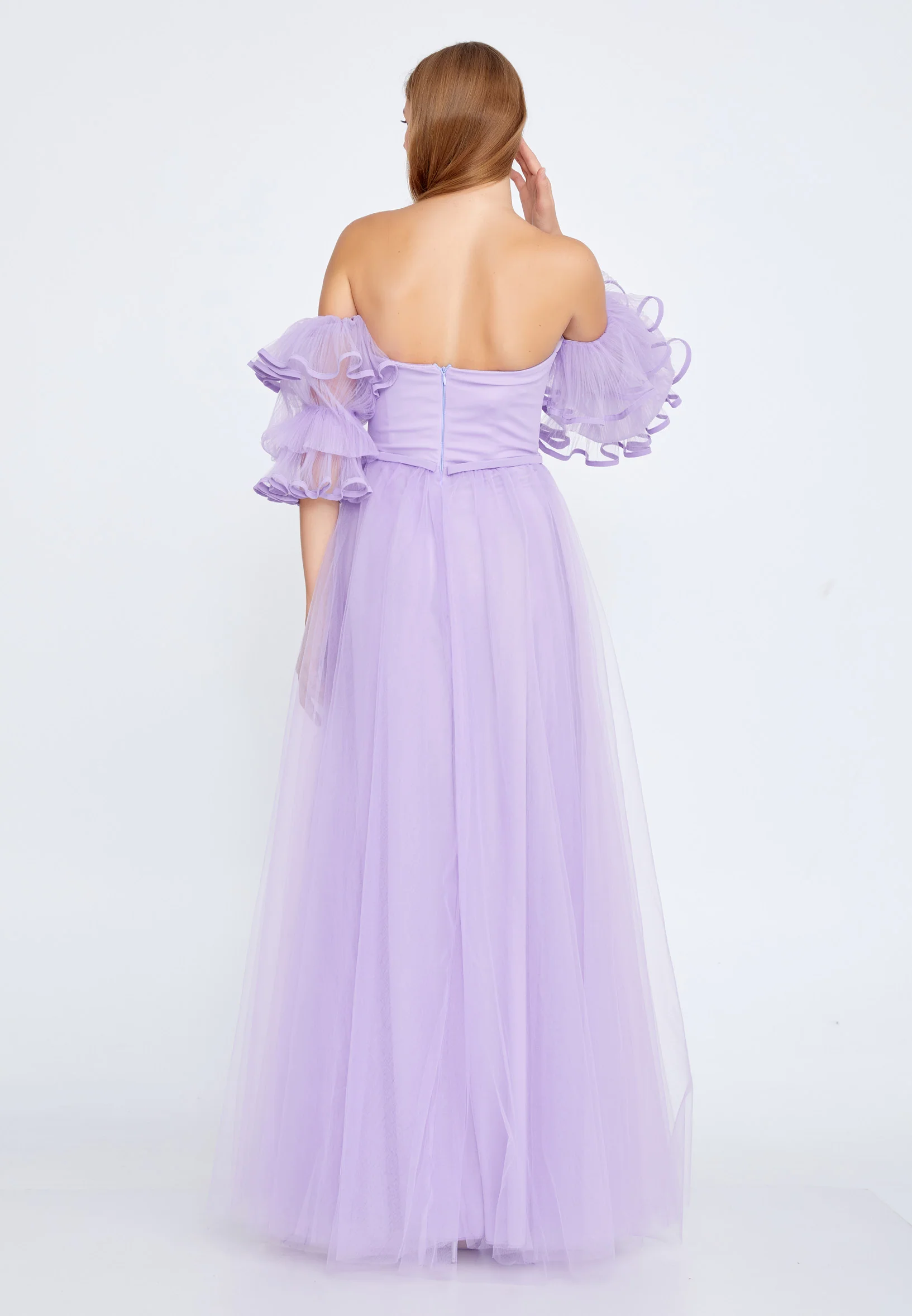 Off Shoulder Maxi Tulle A - Line Regular Prom Dress ses2646 - Image 6