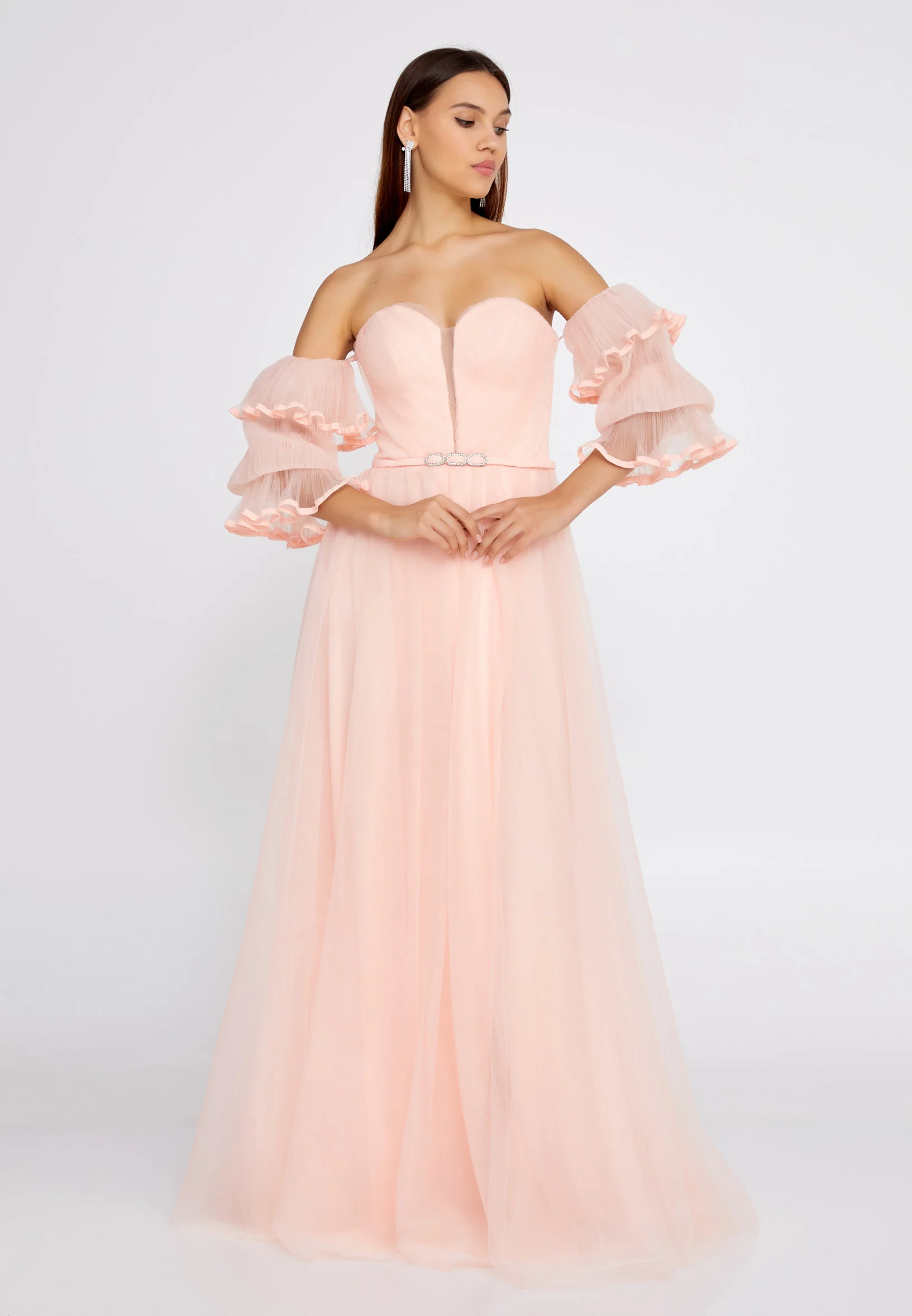 Off Shoulder Maxi Tulle A - Line Regular Prom Dress ses2646 - Image 9