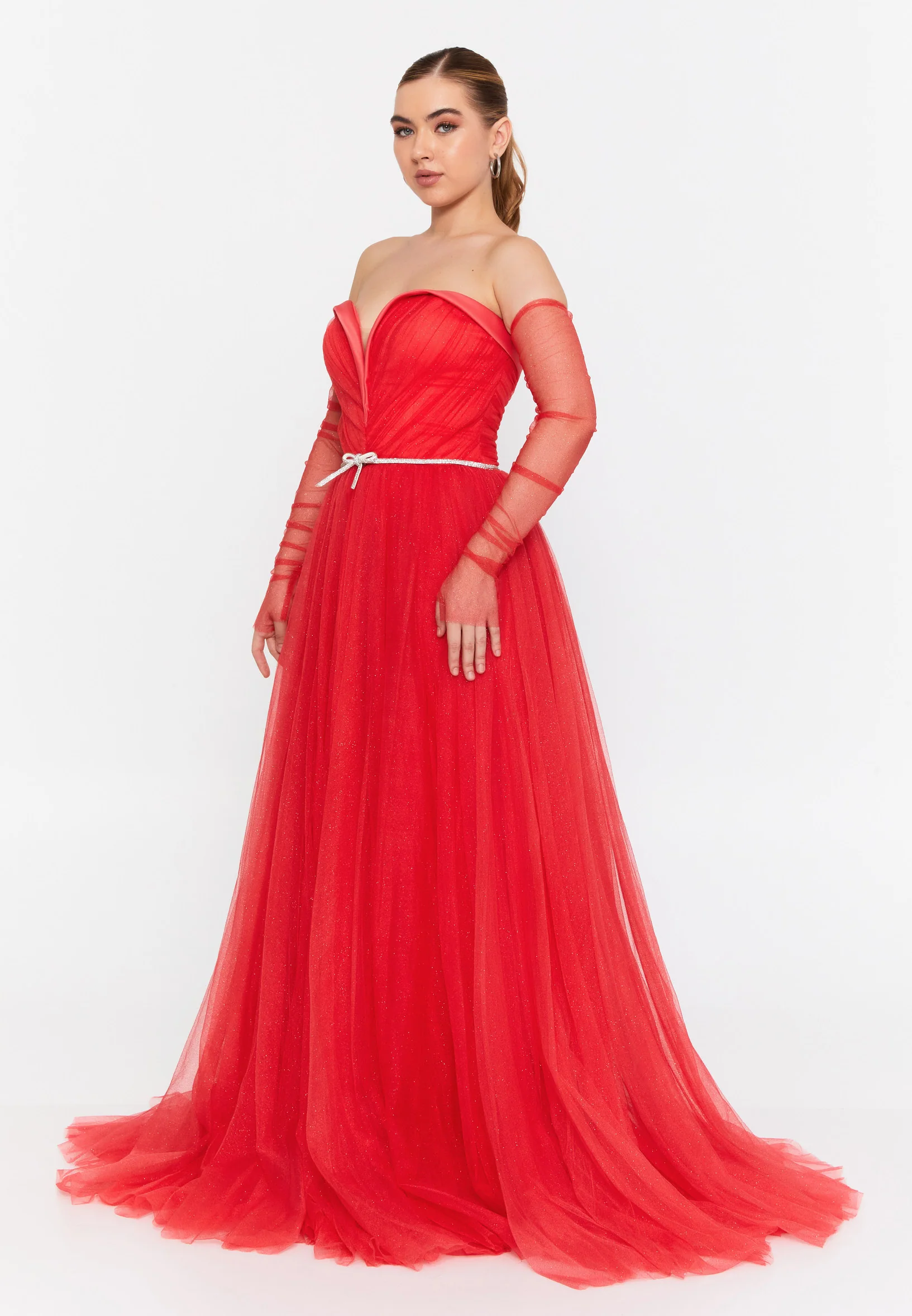 Off Shoulder Maxi Tulle A - Line Regular Prom Dress prl701 - Image 3