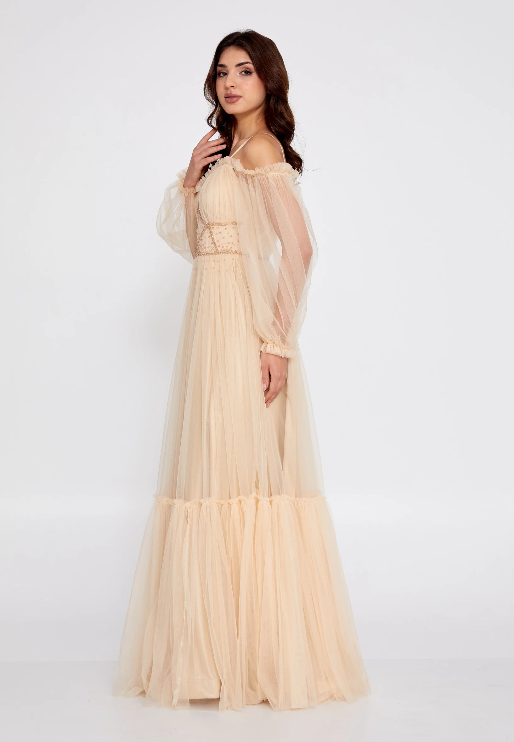 Off Shoulder Maxi Tulle A - Line Regular Wedding Guest Dress rmn2957 - Image 11