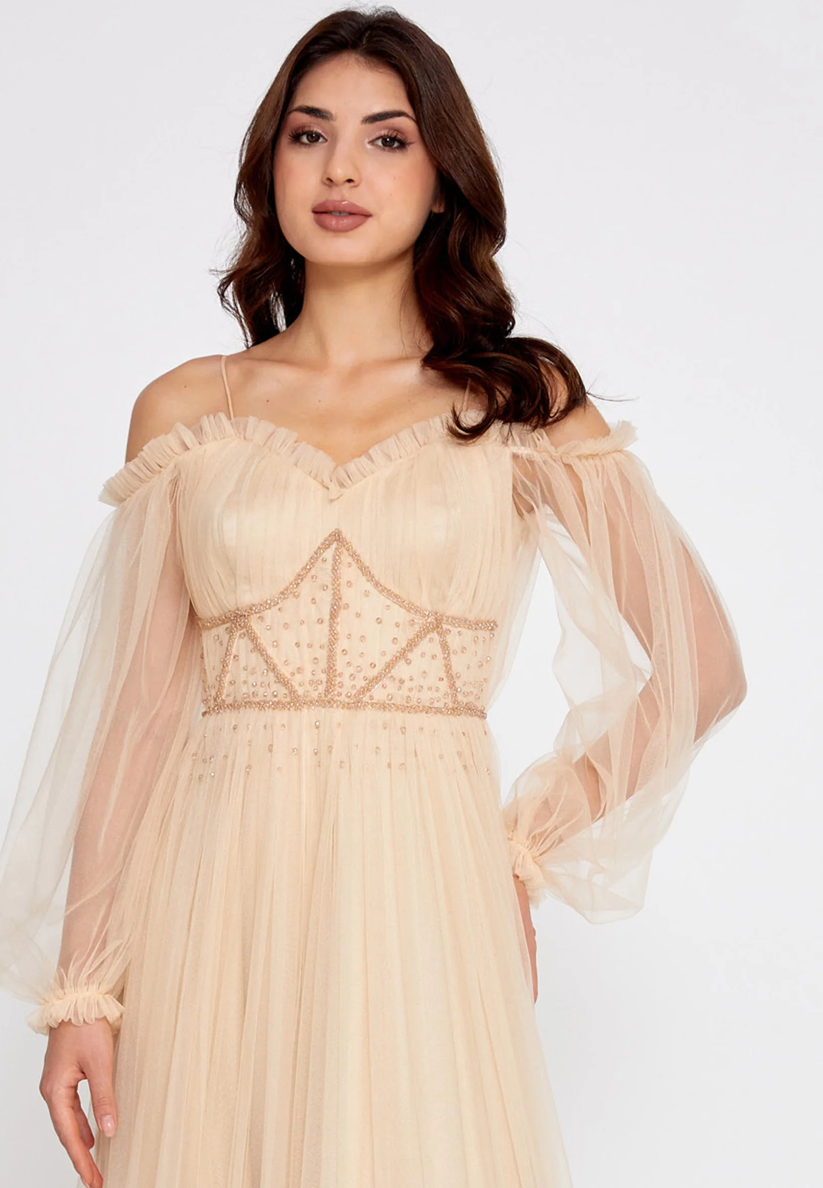 Off Shoulder Maxi Tulle A - Line Regular Wedding Guest Dress rmn2957 - Image 12
