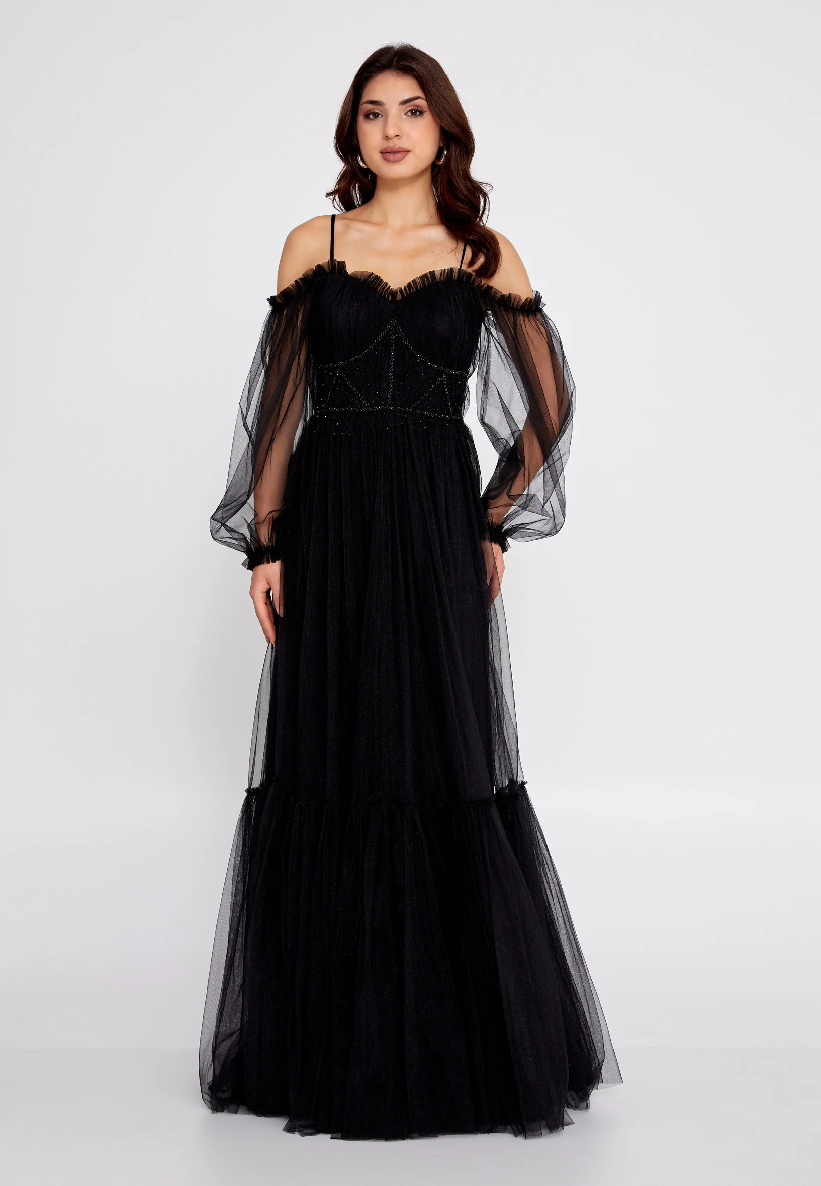 Off Shoulder Maxi Tulle A - Line Regular Wedding Guest Dress rmn2957 - Image 13