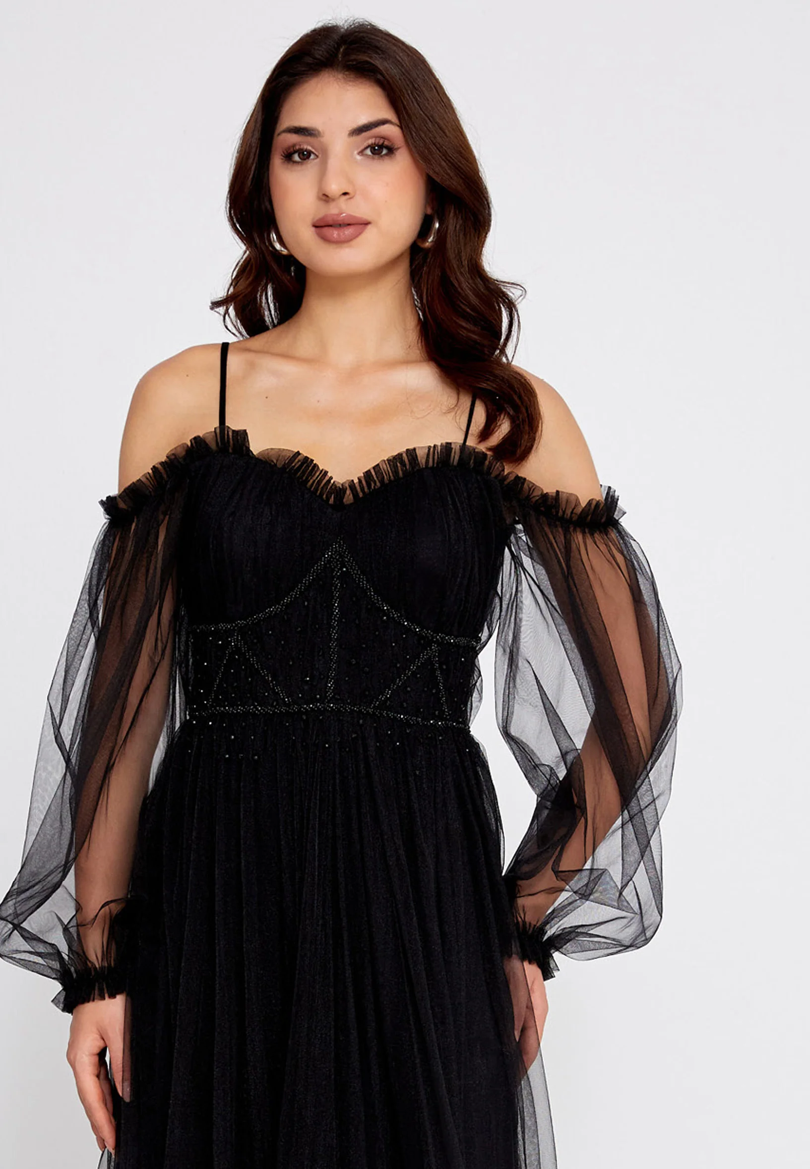 Off Shoulder Maxi Tulle A - Line Regular Wedding Guest Dress rmn2957 - Image 16