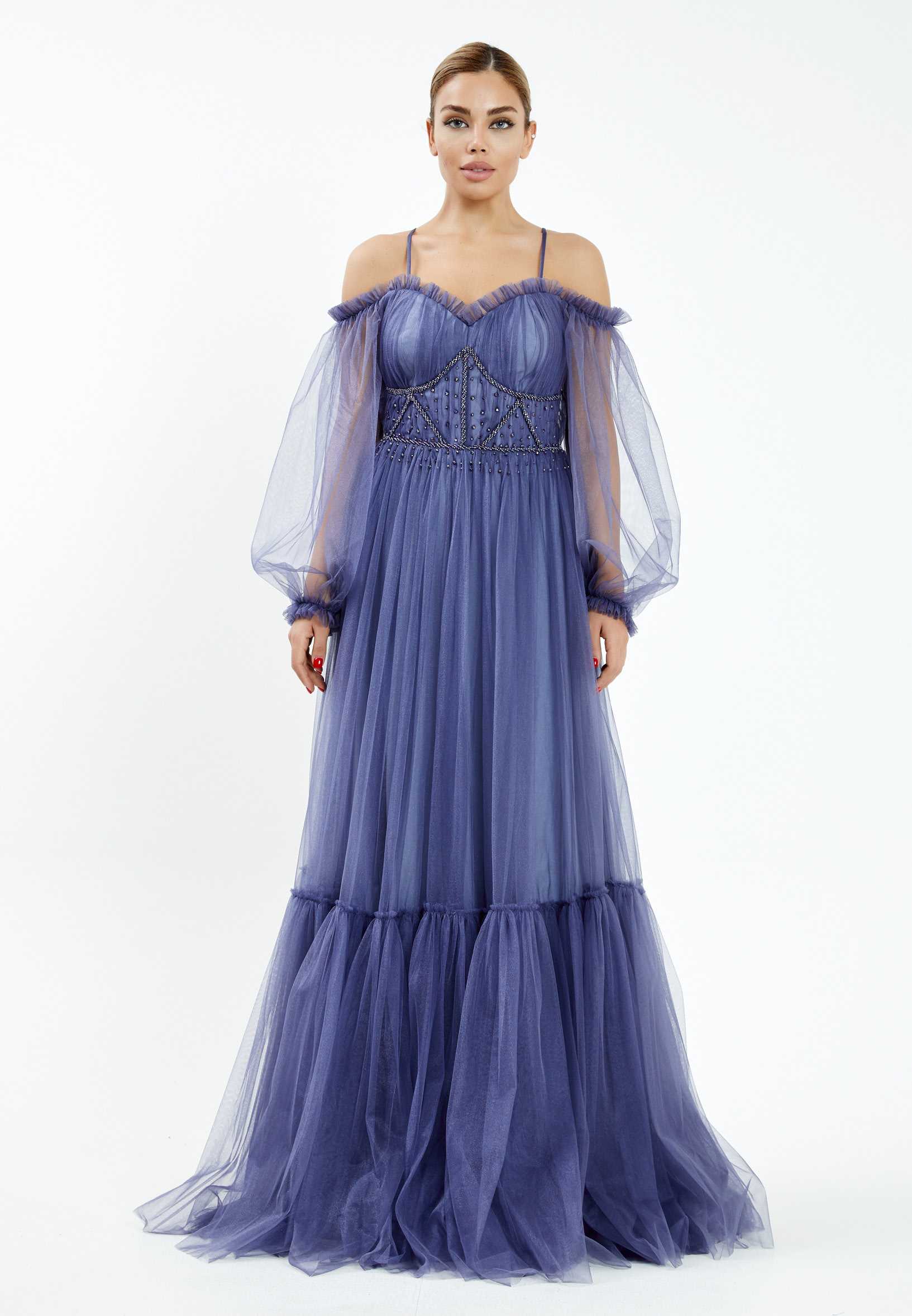 Off Shoulder Maxi Tulle A - Line Regular Wedding Guest Dress rmn2957 - Image 17