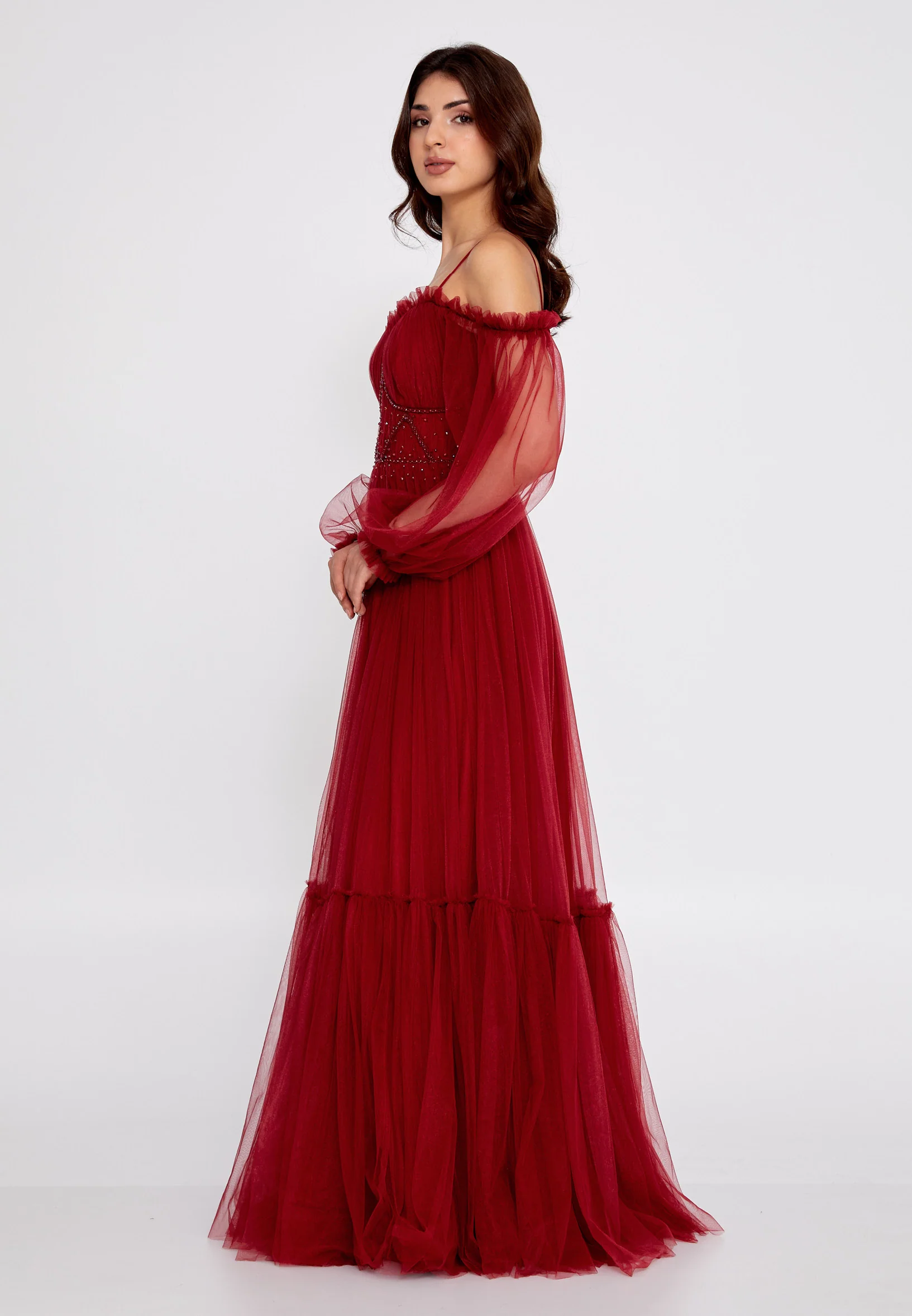 Off Shoulder Maxi Tulle A - Line Regular Wedding Guest Dress rmn2957 - Image 23