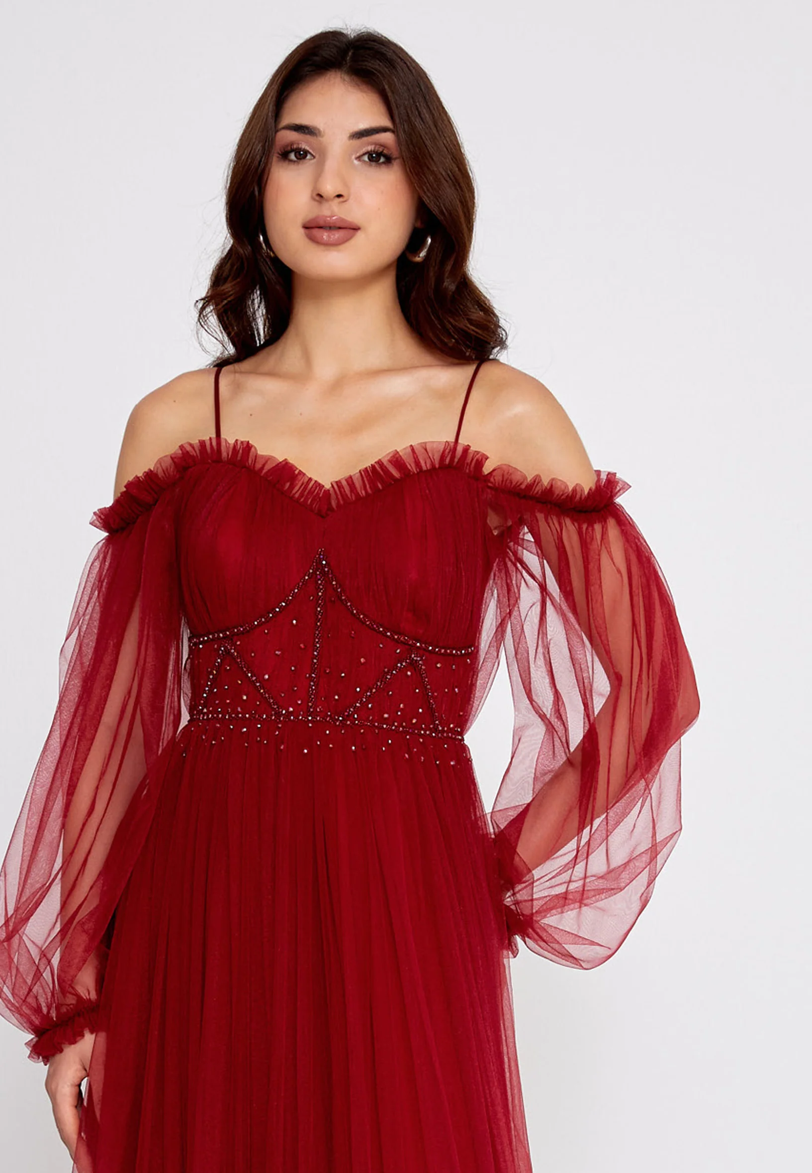 Off Shoulder Maxi Tulle A - Line Regular Wedding Guest Dress rmn2957 - Image 24