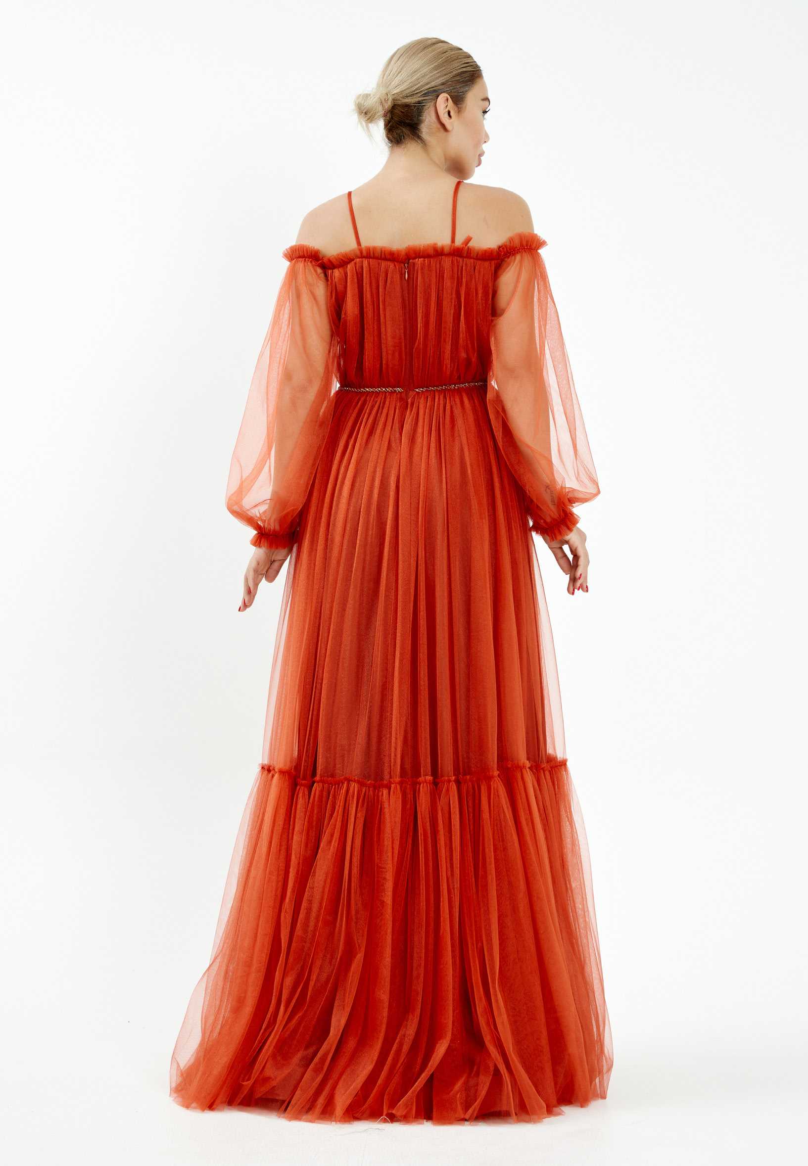 Off Shoulder Maxi Tulle A - Line Regular Wedding Guest Dress rmn2957 - Image 26