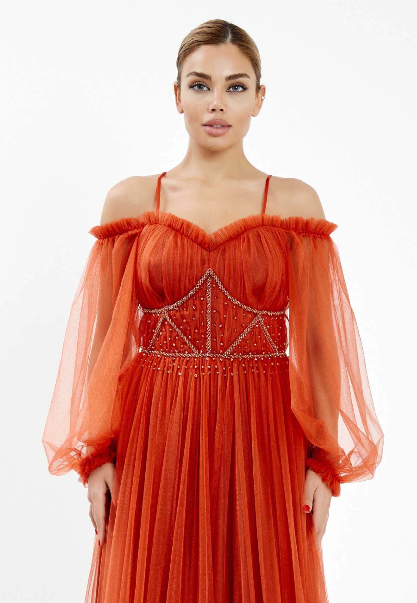 Off Shoulder Maxi Tulle A - Line Regular Wedding Guest Dress rmn2957 - Image 28