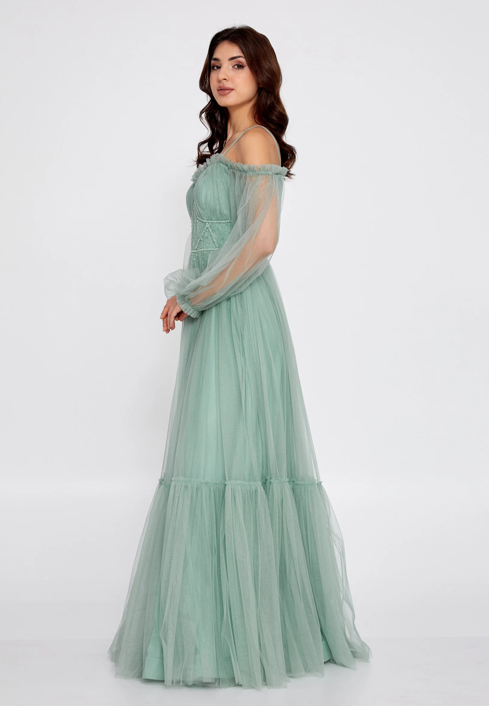 Off Shoulder Maxi Tulle A - Line Regular Wedding Guest Dress rmn2957 - Image 3